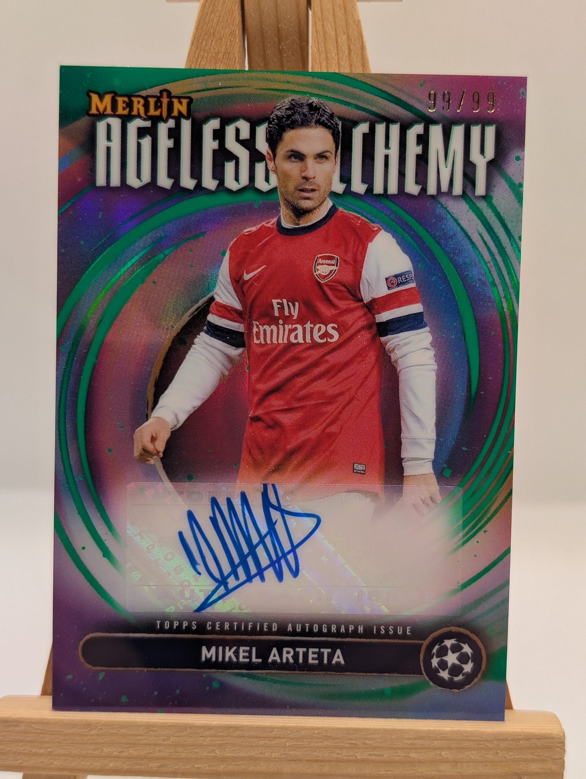 2024-25 Merlin UEFA Club Ageless Alchemy Green Refractor Mikel Arteta AUTO /99 FRENLY BRICKS - Open 7 Days image 2