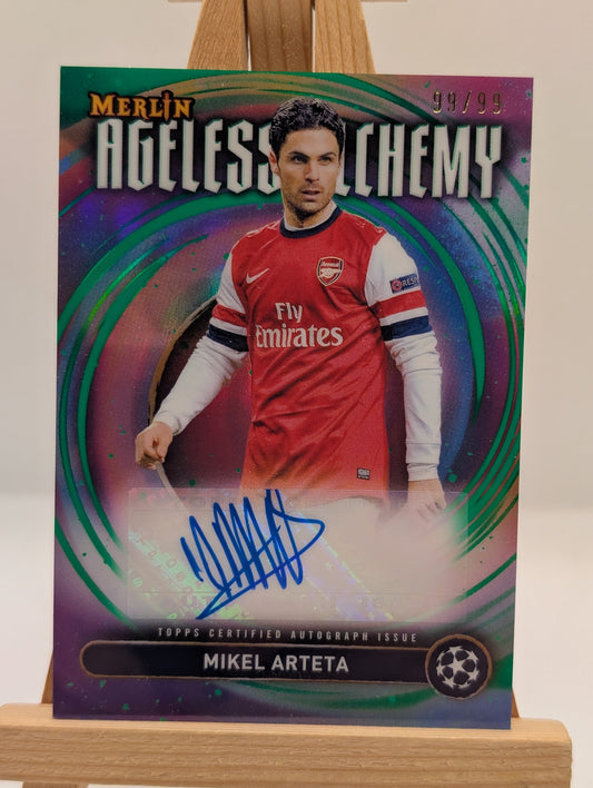 2024-25 Merlin UEFA Club Ageless Alchemy Green Refractor Mikel Arteta AUTO /99 FRENLY BRICKS - Open 7 Days