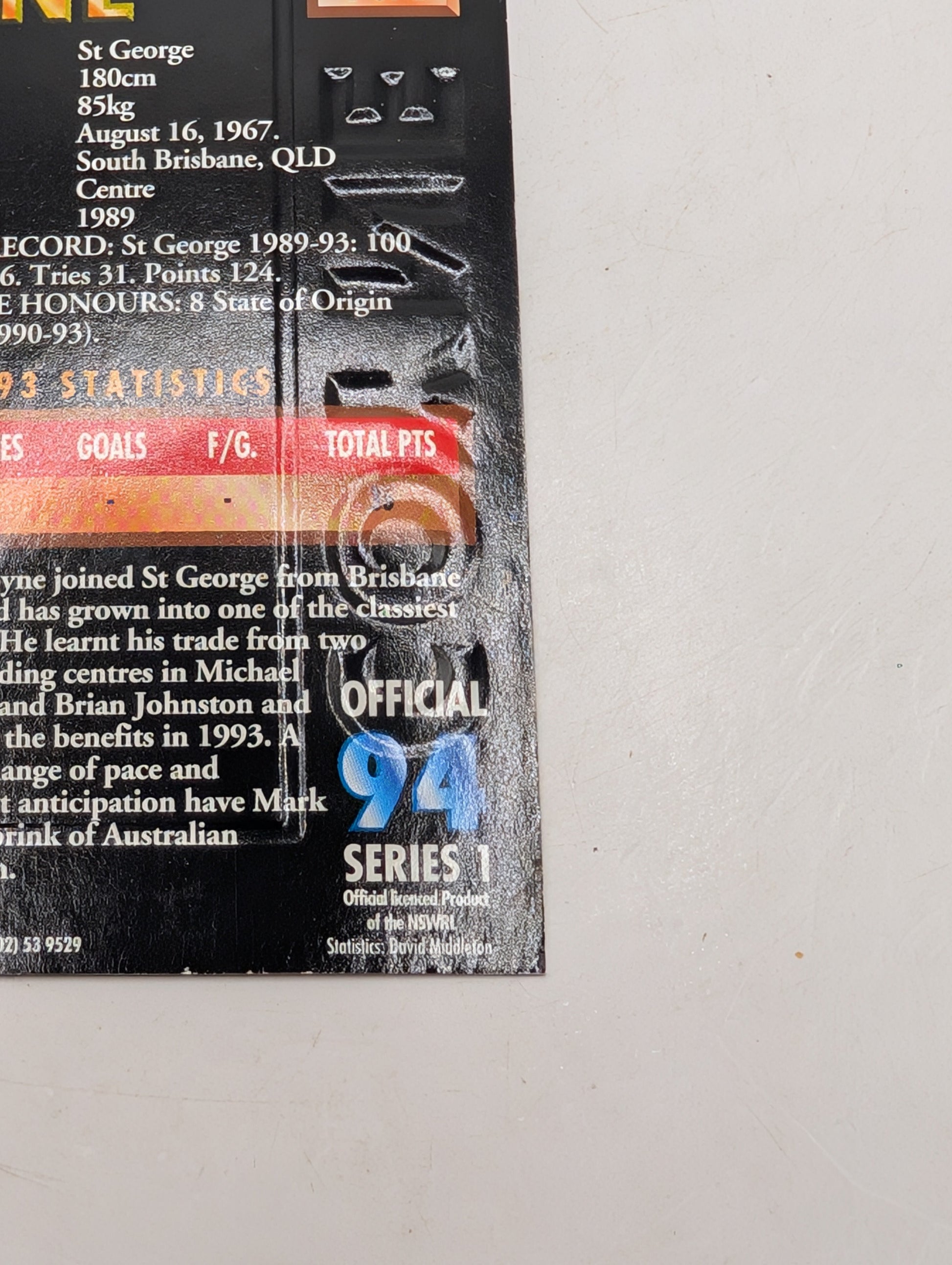 Mark Coyne Gold Signature Card #294/1000 Numbered NSW RL FRENLY BRICKS - Open 7 Days