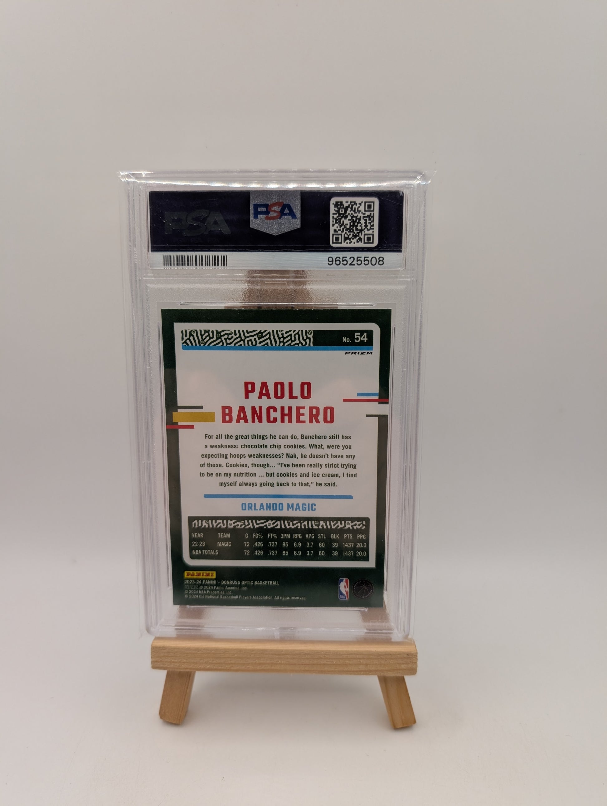 2023-24 Panini Donruss Optic Paolo Banchero #54 Purple Prizm PSA 9