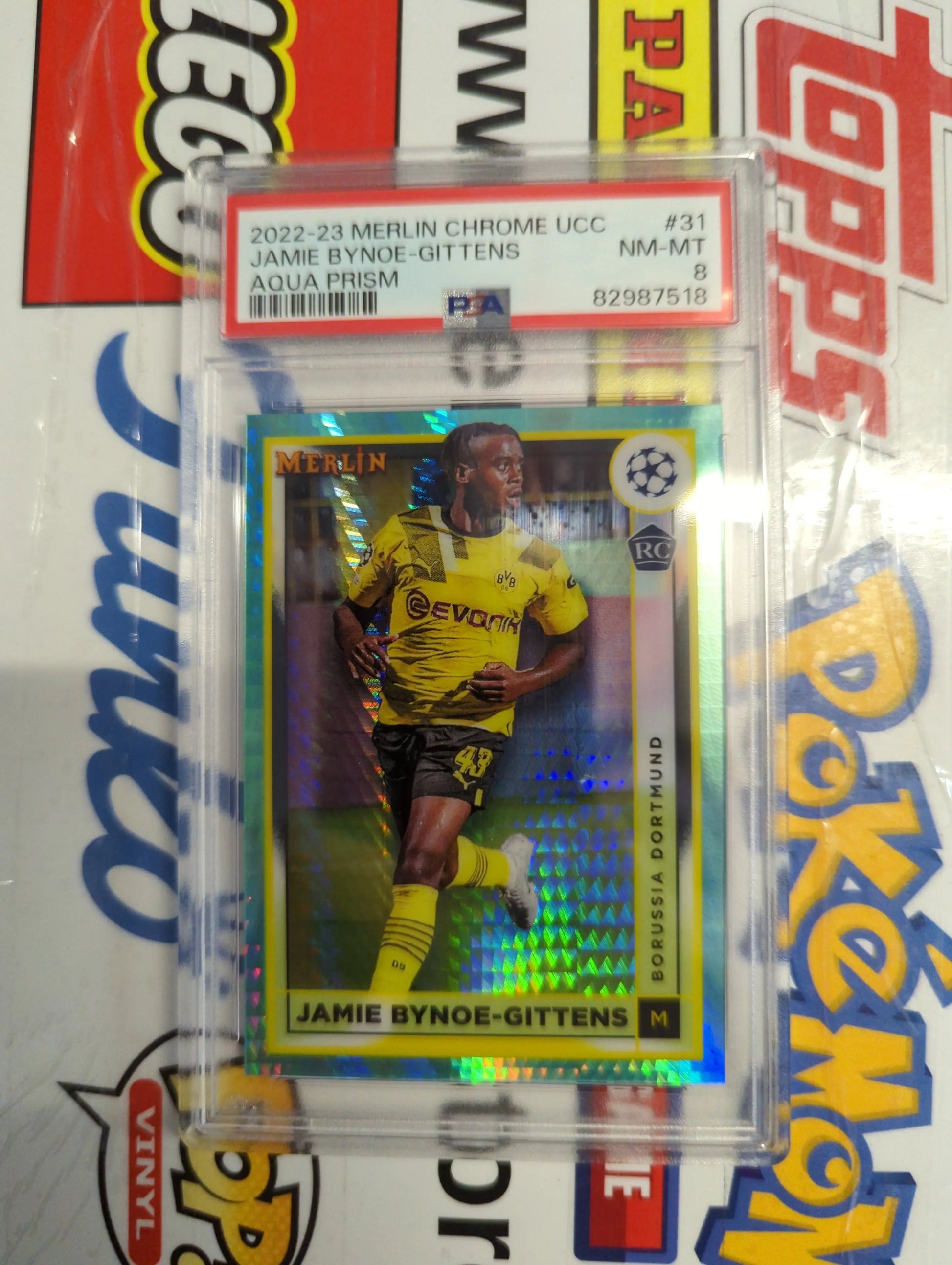 2022-23 Merlin Chrome UCC #31 Jamie Bynoe-Gittens AQUA Prism PSA 8 FRENLY BRICKS - Open 7 Days