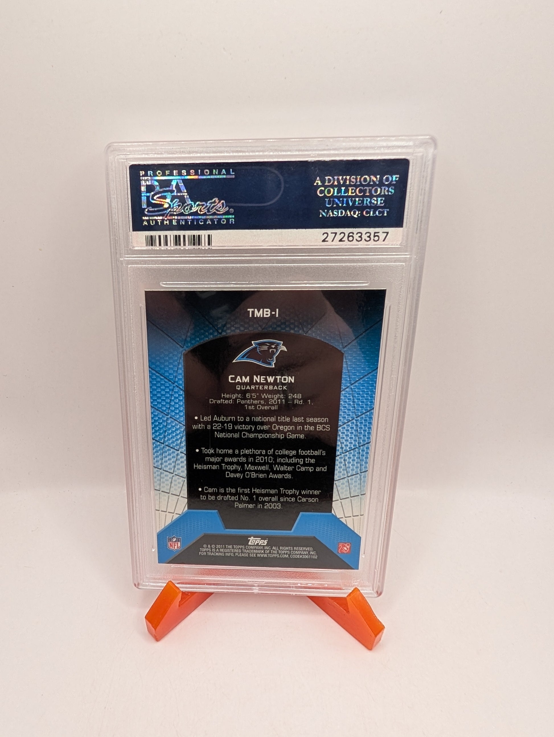 2011 TOPPS ROOKIE REFRACTORS #TMB-1 CAM NEWTON ROOKIE RC PSA 9 FRENLY BRICKS - Open 7 Days