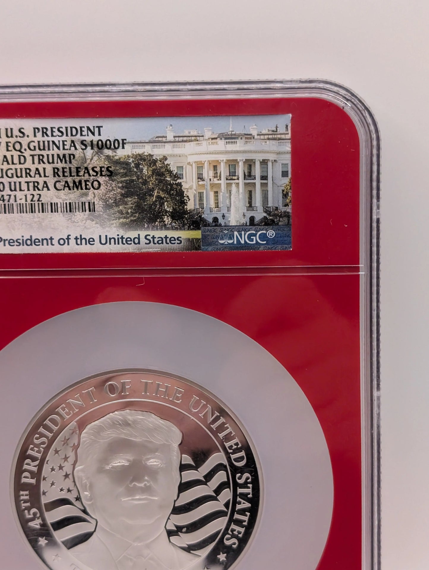 Equatorial Guinea 2017 Silver 1,000 Francos Donald Trump Inaugural Releases NGC Proof-70 UC (Red Frame Holder FRENLY BRICKS - Open 7 Days