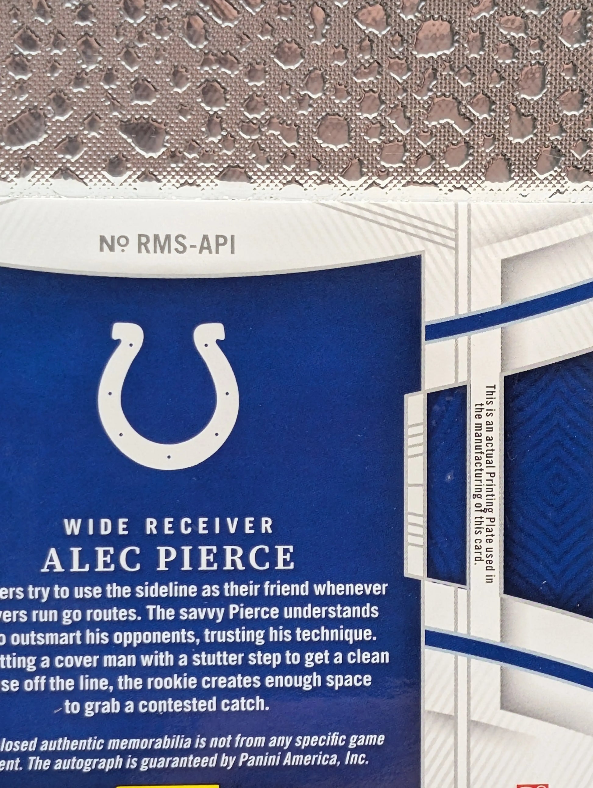 2022 Panini National Treasures NFL ALEC PIERCE 1/1 one of one Patch Auto FRENLY BRICKS - Open 7 Days
