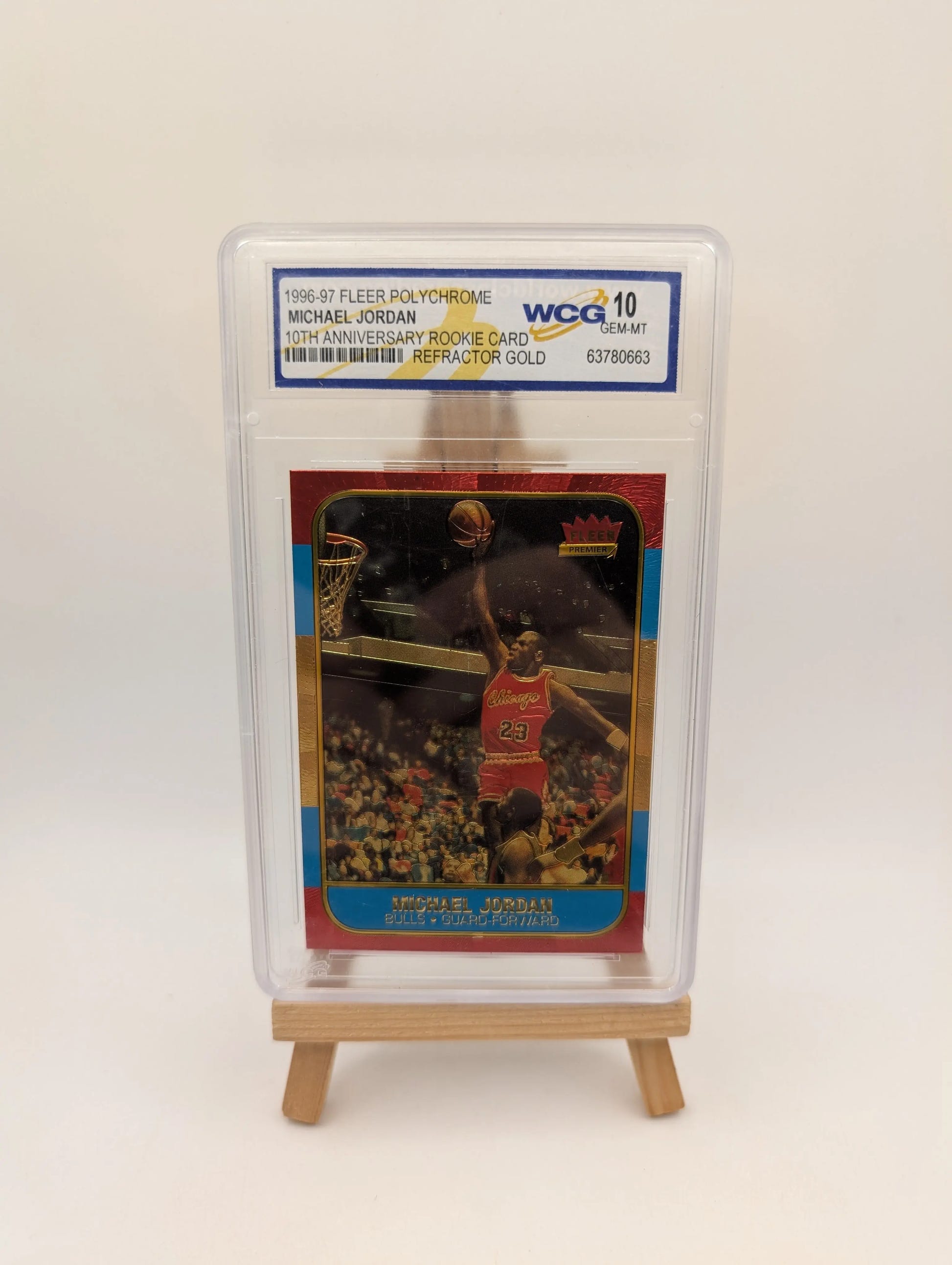 MICHAEL JORDAN 1996 FLEER POLYCHROME 10TH ANN REFRACTOR GOLD ROOKIE WCCG10 FRENLY BRICKS - Open 7 Days image 1