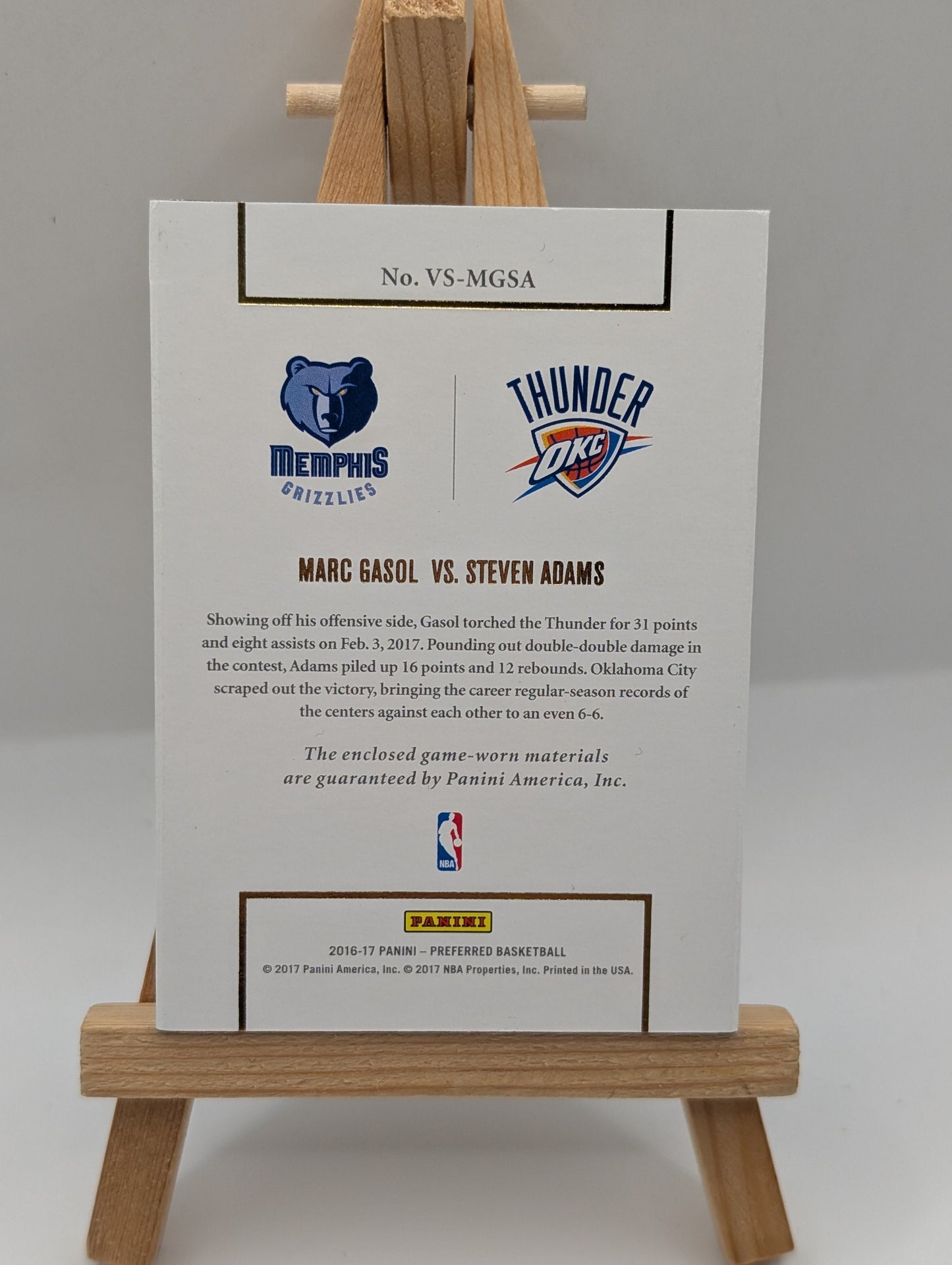 2017 Panini Preferred Marc Gasol vs Steven Adams Jersey Booklet VS-MGSA /99 FRENLY BRICKS - Open 7 Days