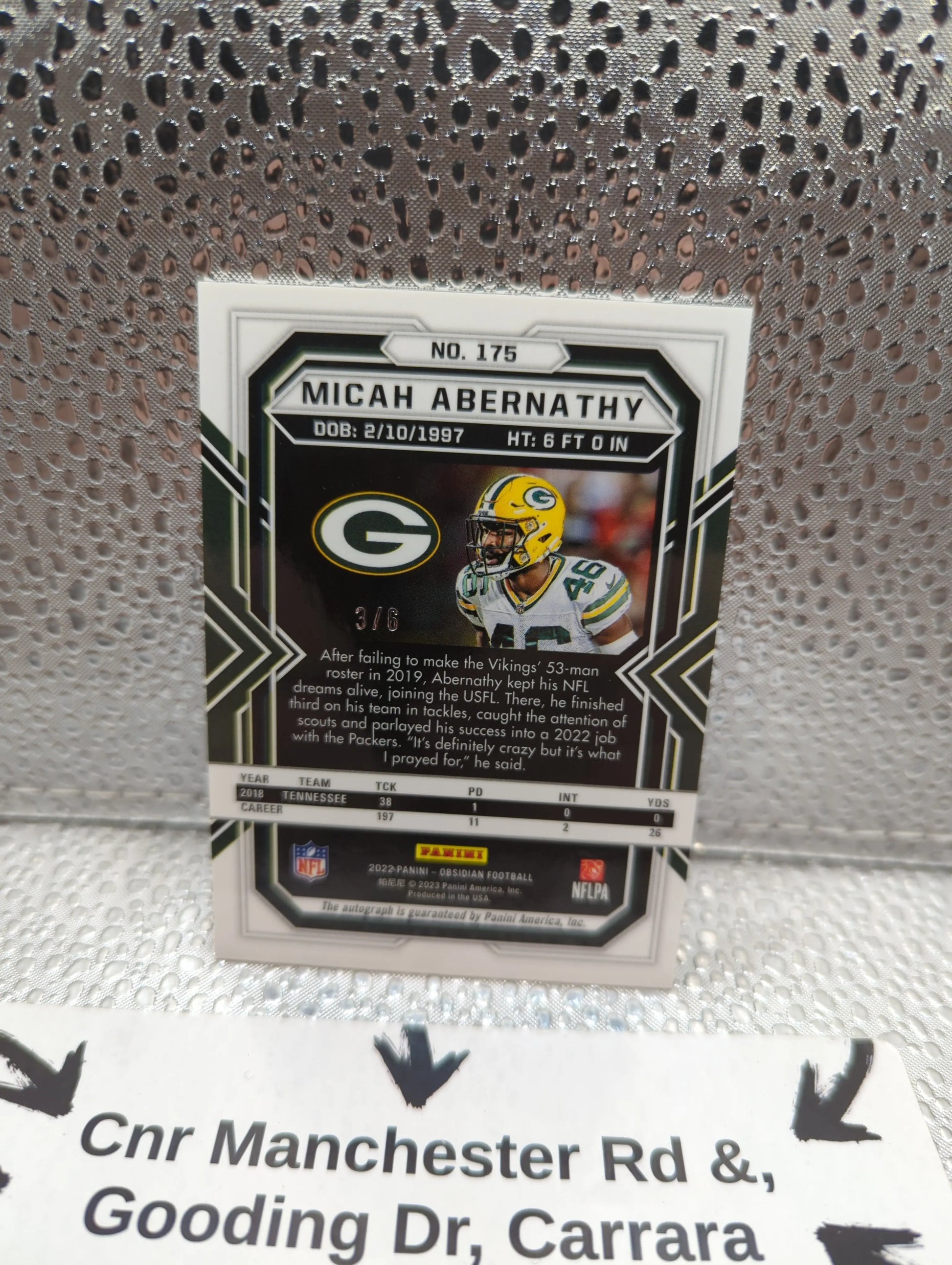 2022 Obsidian Football - Micah Abernathy ROOKIE AUTO /6 NFL FRENLY BRICKS - Open 7 Days