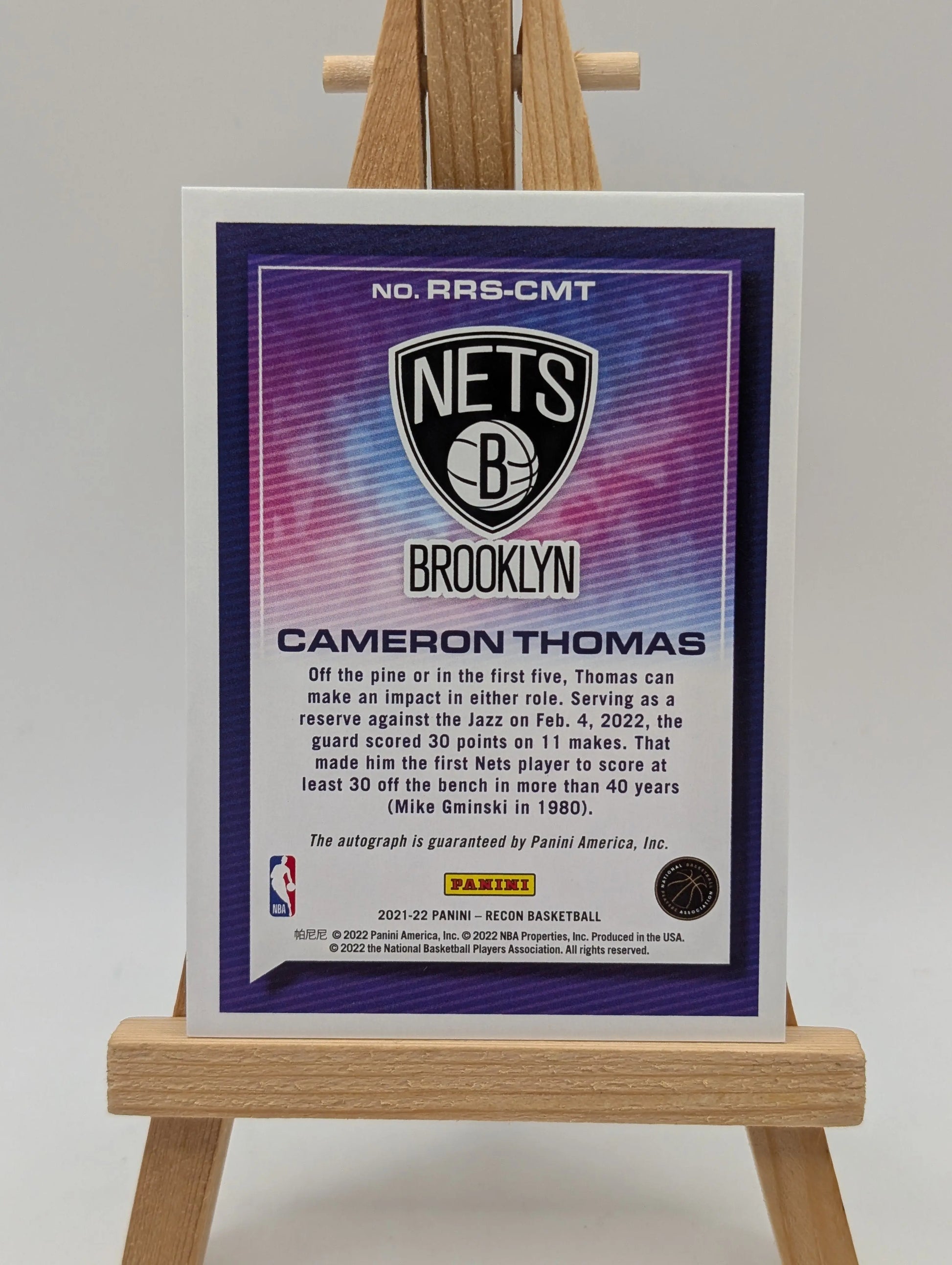 2021-22 Panini Recon Rookie Recon Signatures Cameron Thomas #RRS-CMT Auto cg5 FRENLY BRICKS - Open 7 Days
