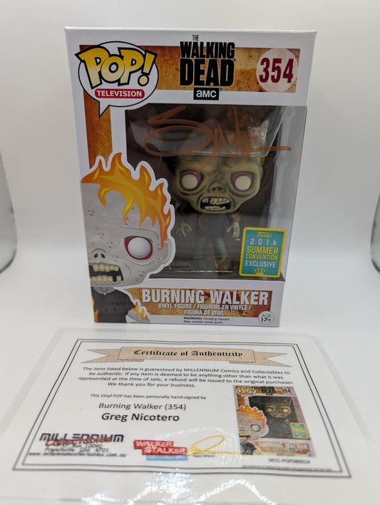 Funko Pop The Walking Dead - Burning Walker #354 Signed COA Greg Nicotero FRENLY BRICKS - Open 7 Days
