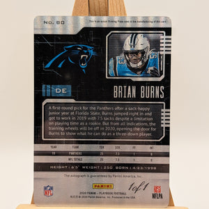 2020 Football Panini Playbook Brian Burns 1/1 Panthers #80 One of One Auto FRENLY BRICKS - Open 7 Days