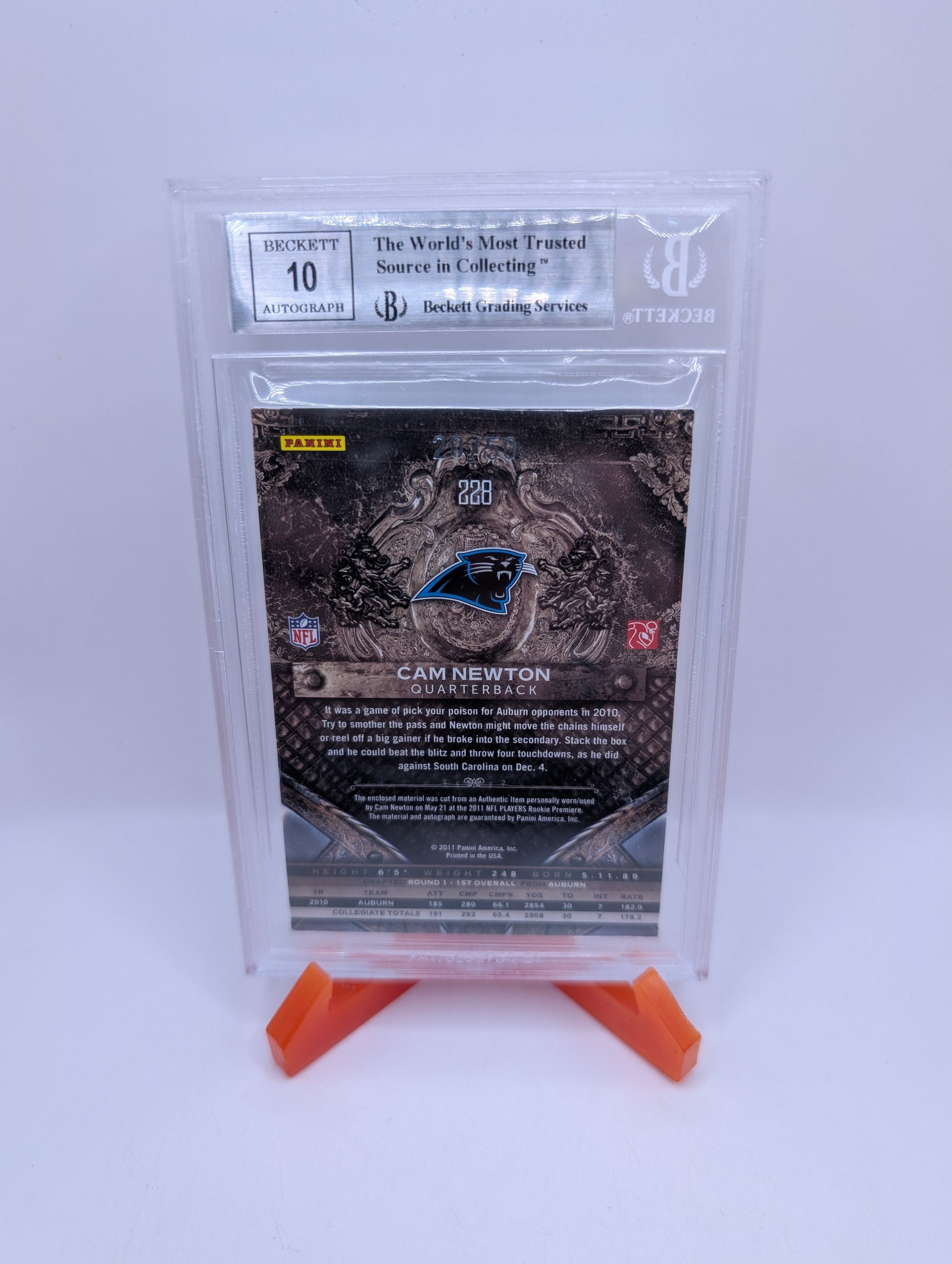 2011 Crown Royale Cam Newton Blue 3 Color Jersey Auto /50 BGS 9 FRENLY BRICKS - Open 7 Days