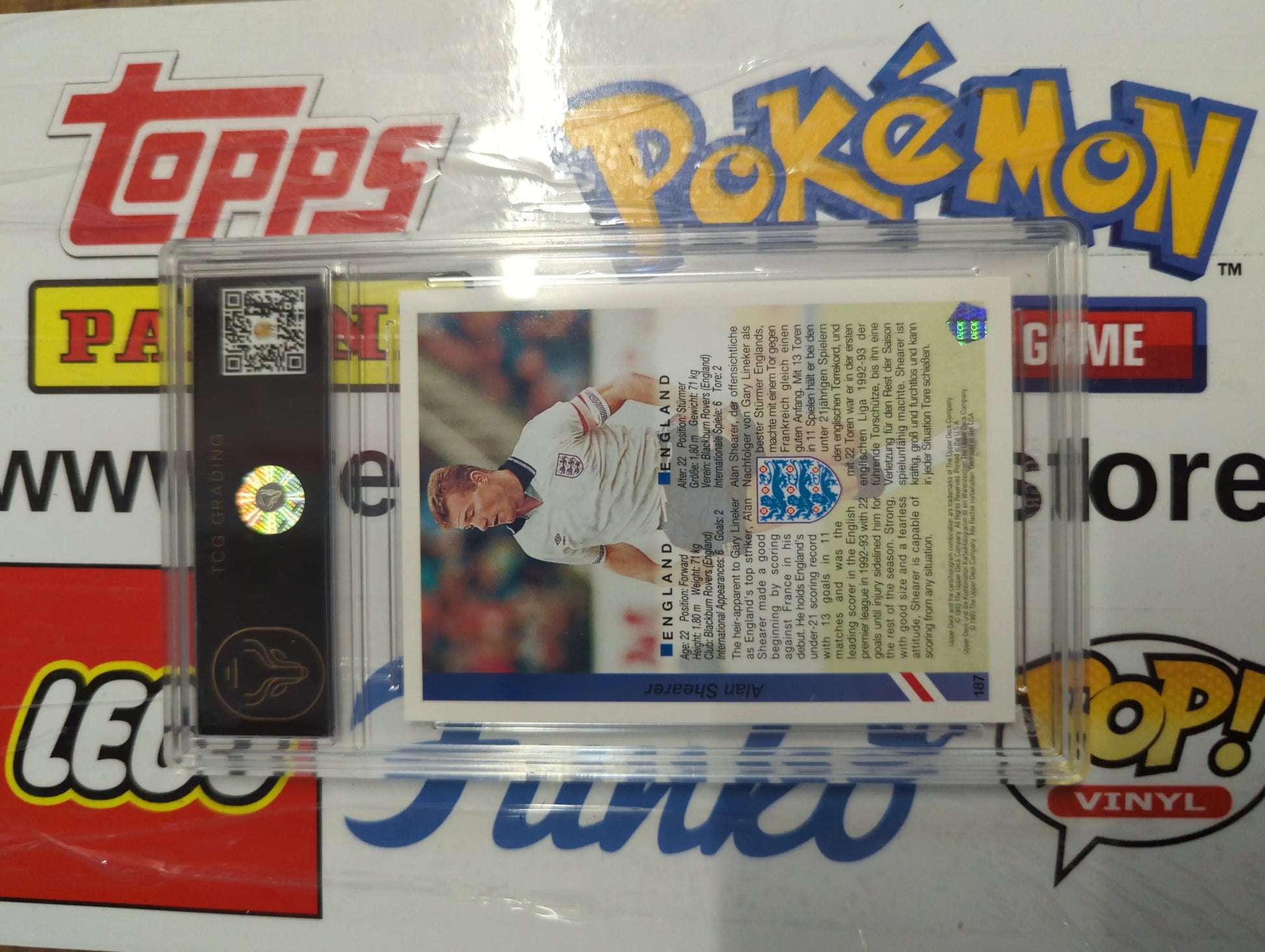 1993 Upper Deck World Cup Preview Alan Shearer #187 TCG 7 Graded FRENLY BRICKS - Open 7 Days