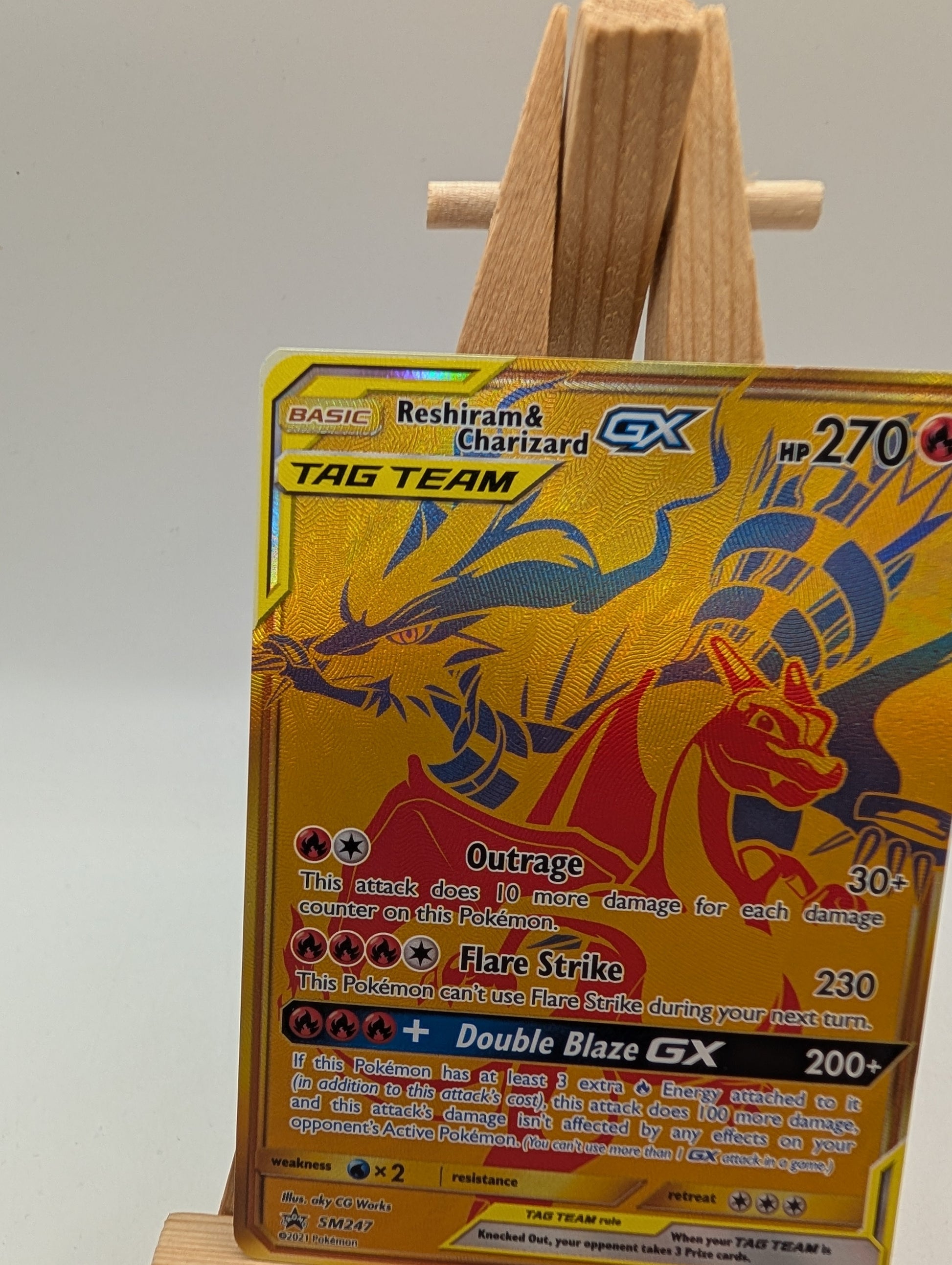 Reshiram & Charizard GX - Pokemon Tag Team Black Star Promo FA GOLD #SM247 FRENLY BRICKS - Open 7 Days
