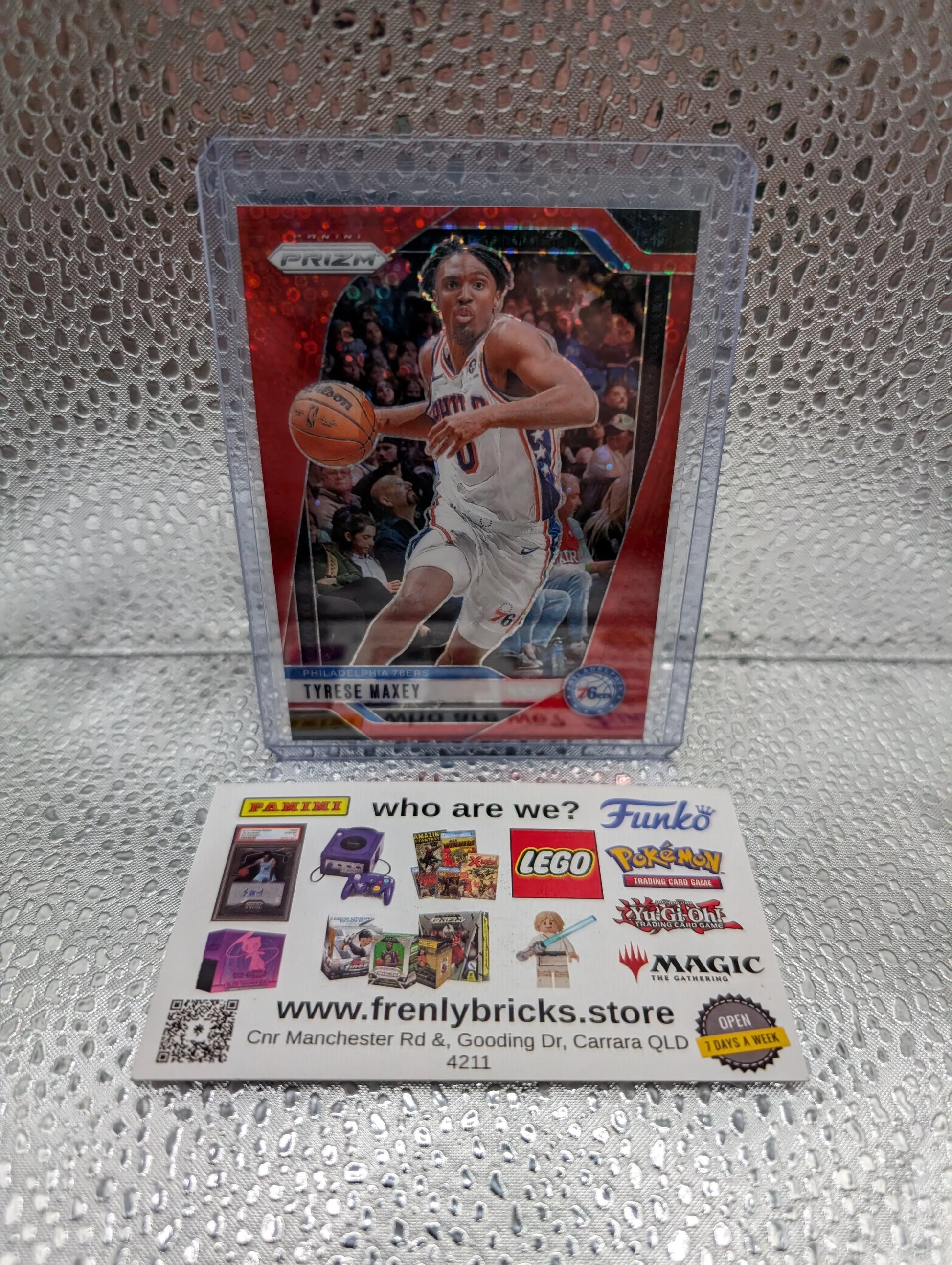 Tyrese Maxey 2024 Prizm Red Disco /100 76ers Color Match FRENLY BRICKS - Open 7 Days