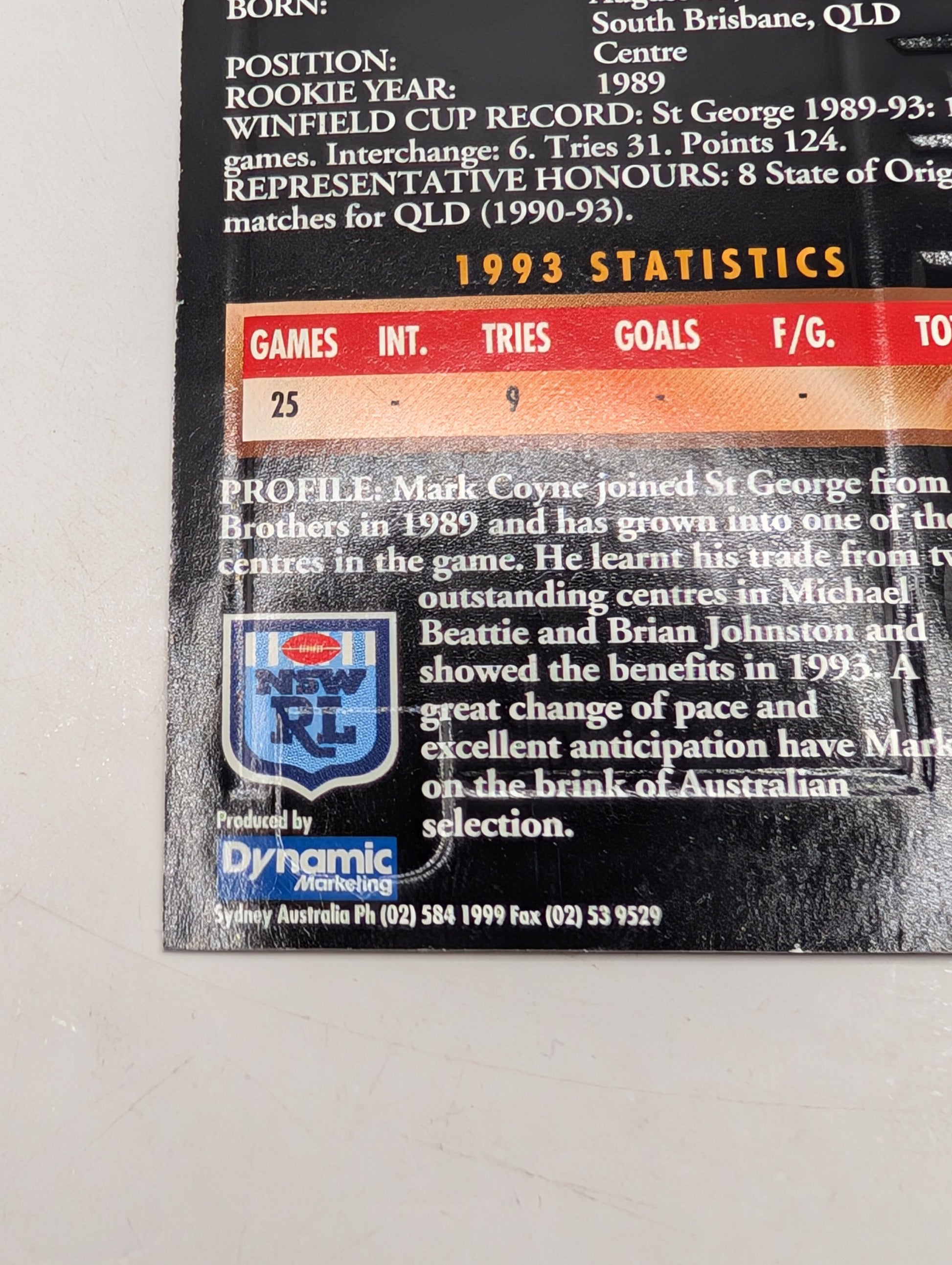 Mark Coyne Gold Signature Card #294/1000 Numbered NSW RL FRENLY BRICKS - Open 7 Days