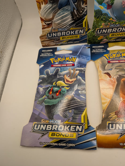 Art Set of 4 Blister Sealed Booster Packs: Pokemon SM unbroken Bonds Cards ENG FRENLY BRICKS - Open 7 Days