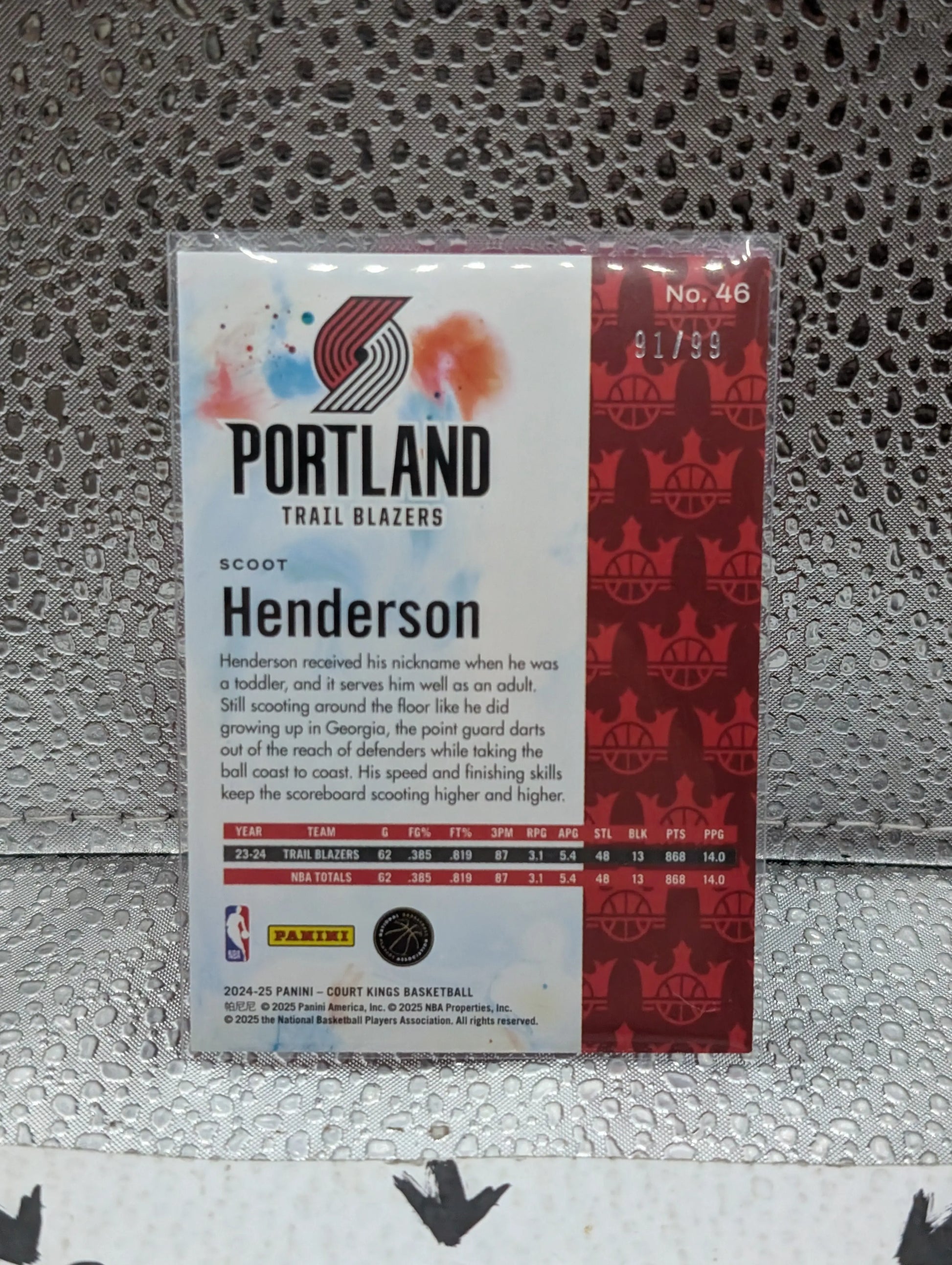 2024-25 Panini Court Kings Scoot Henderson Pink #/99 Portland Trail Blazers FRENLY BRICKS - Open 7 Days