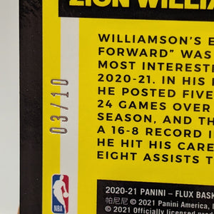 2020-21 Panini Flux #1 D Lux Zion Williamson Gold Prizm /10 Pelicans FRENLY BRICKS - Open 7 Days