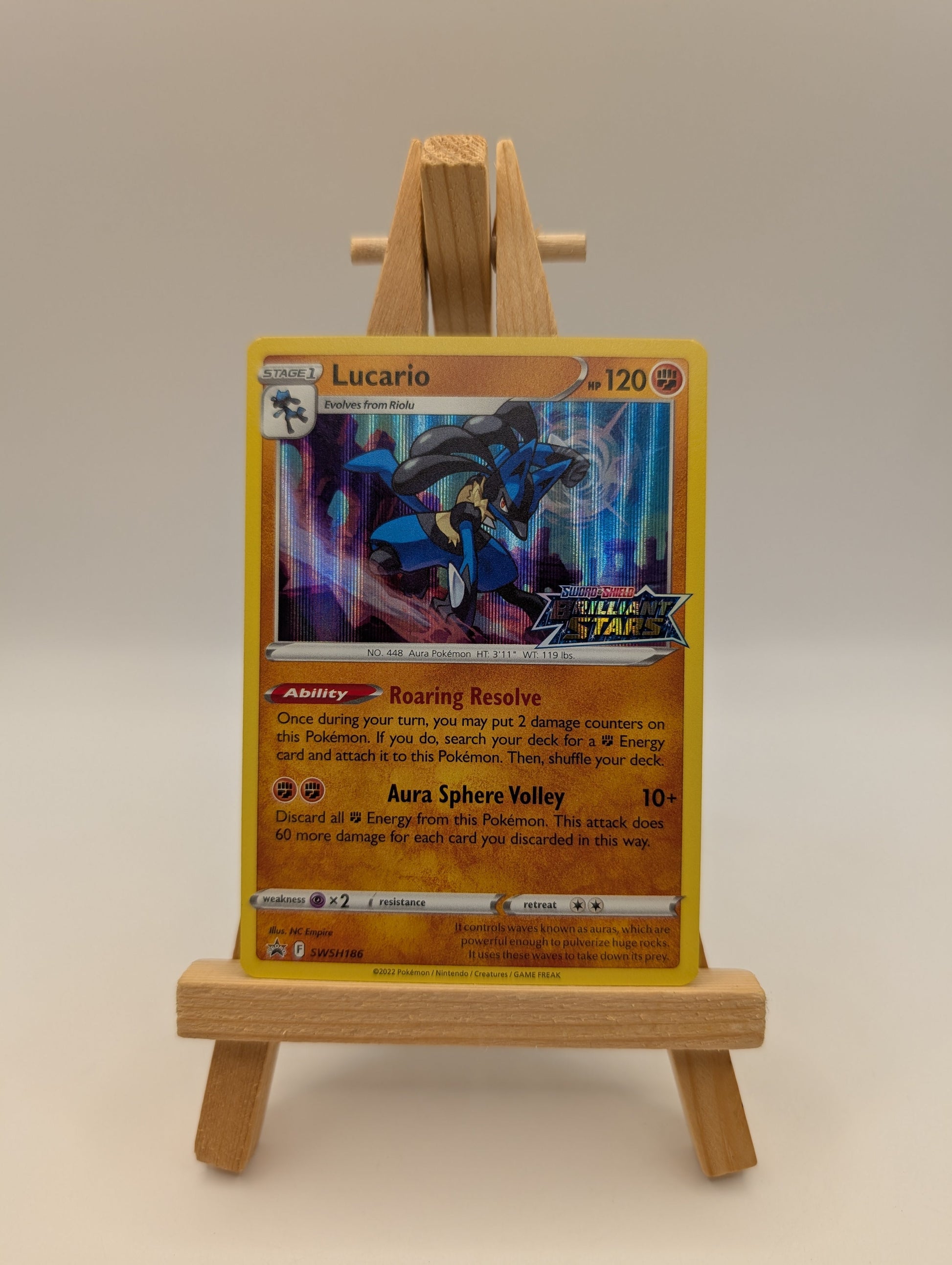 Lucario - SWSH186 - Prerelease Holo Promo - Pokemon Brilliant Stars NM FRENLY BRICKS - Open 7 Days