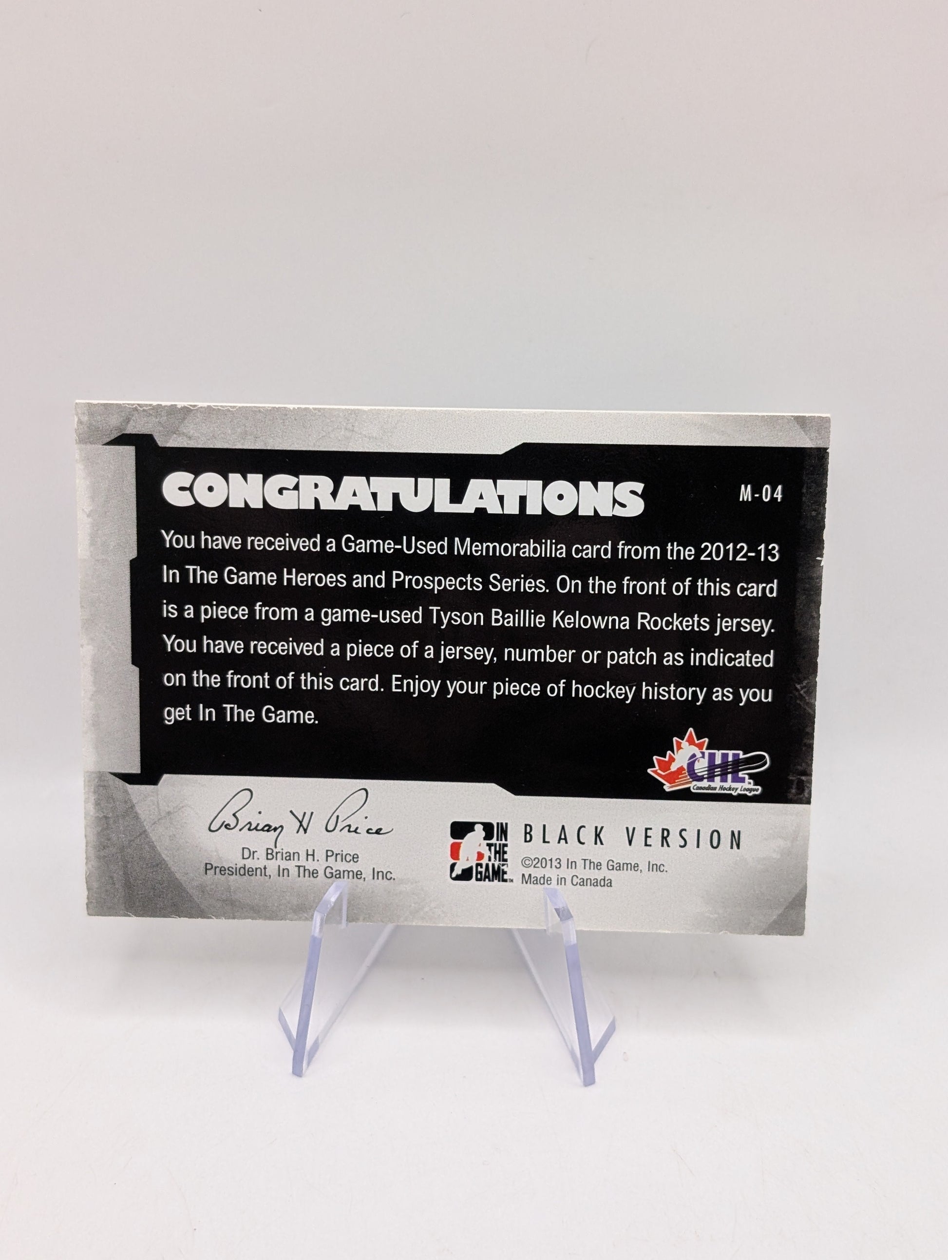 2012 ITG Heroes and Prospects Game-Used 1/1 Tyson Barrie Baillie #M-04 Rookie RC FRENLY BRICKS - Open 7 Days