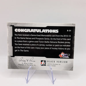 2012 ITG Heroes and Prospects Game-Used 1/1 Tyson Barrie Baillie #M-04 Rookie RC FRENLY BRICKS - Open 7 Days