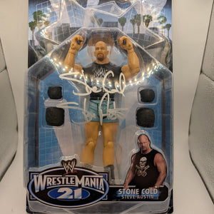 WWE WrestleMania 21 Stone Cold Steve Austin Action Figure 2005 New SIGNED AUTO FRENLY BRICKS - Open 7 Days