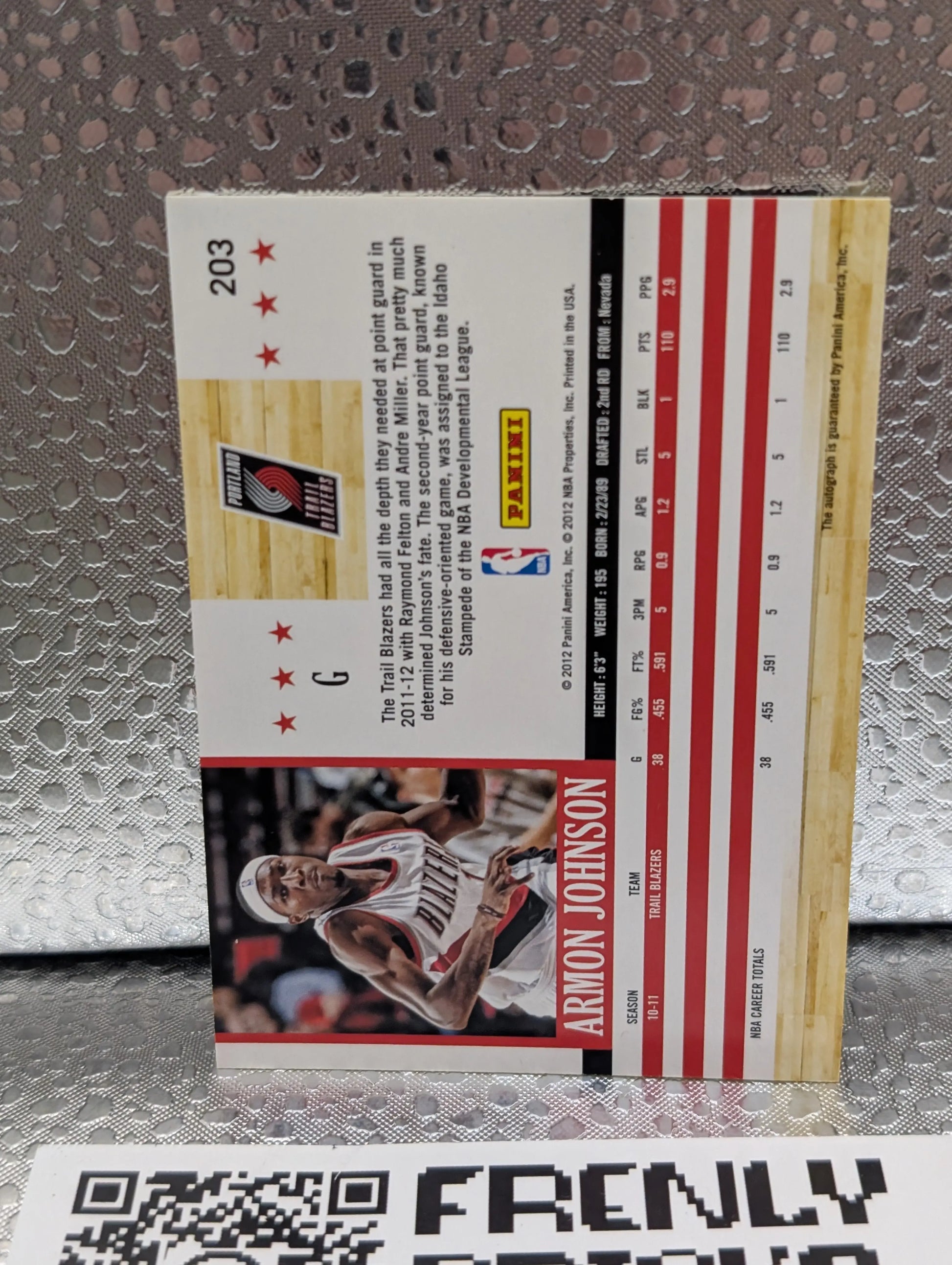2011-12 NBA Hoops Auto Armon Johnson #203 Portland Trailblazer Autograph FRENLY BRICKS - Open 7 Days