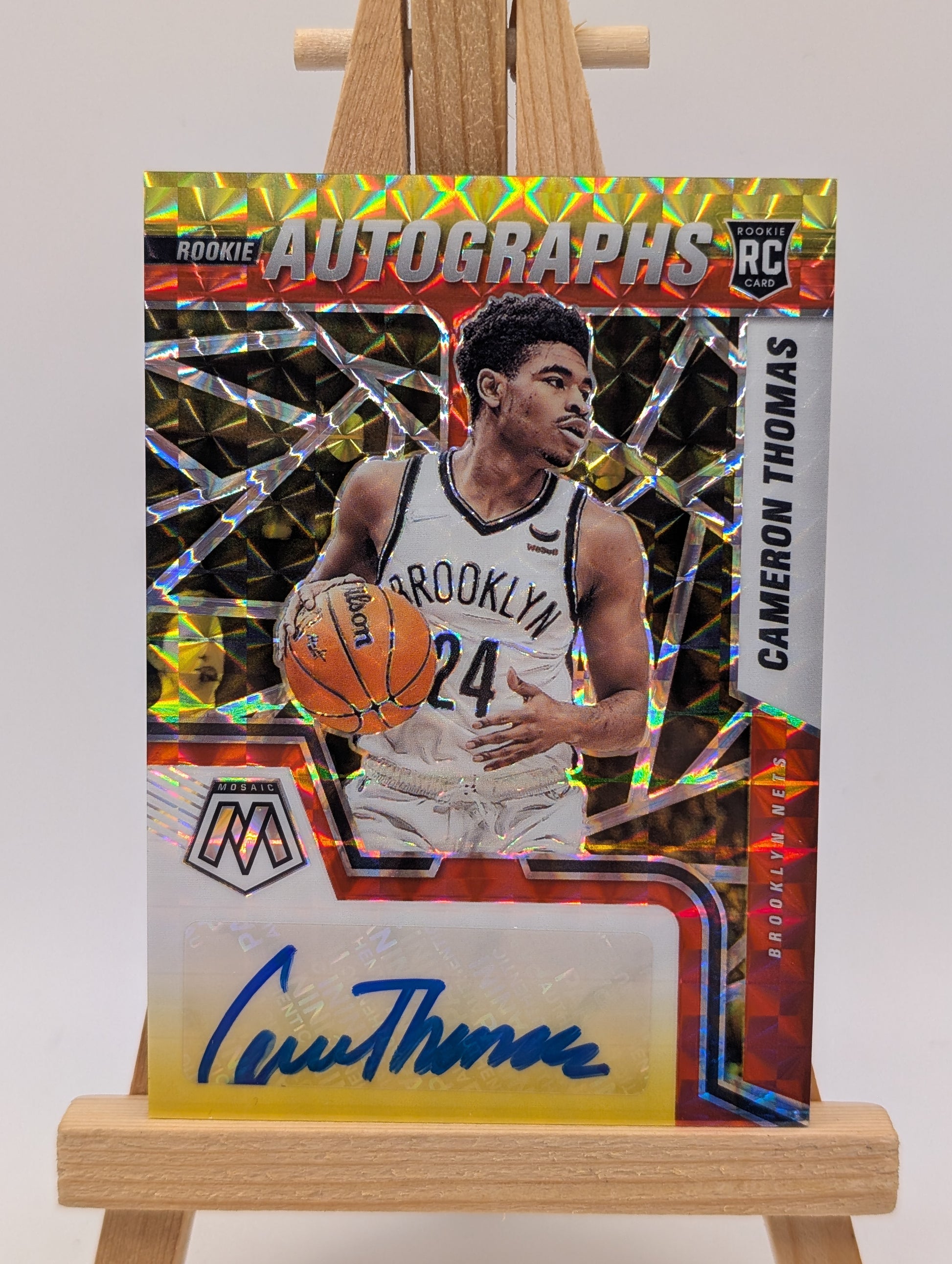 2021-22 Panini Mosaic Autos Choice Red & Yellow Fusion CAMERON THOMAS