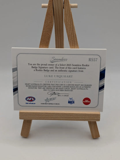 2025 AFL Select Seemless Rookie Badge Auto Luke Urquhart North Melbourne RC /70 FRENLY BRICKS - Open 7 Days
