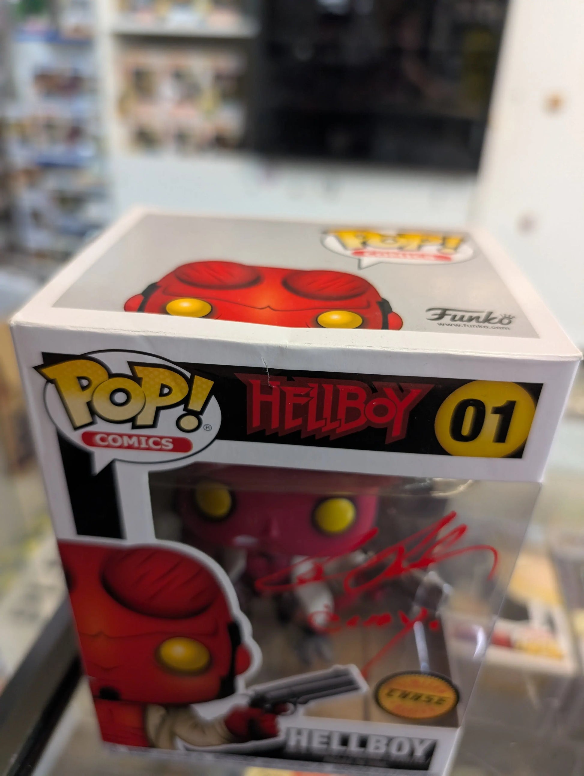 Funko POP! Comics - Hellboy Vinyl Figure - HELLBOY (Horns) #01 *Chase* signed no coa FRENLY BRICKS - Open 7 Days