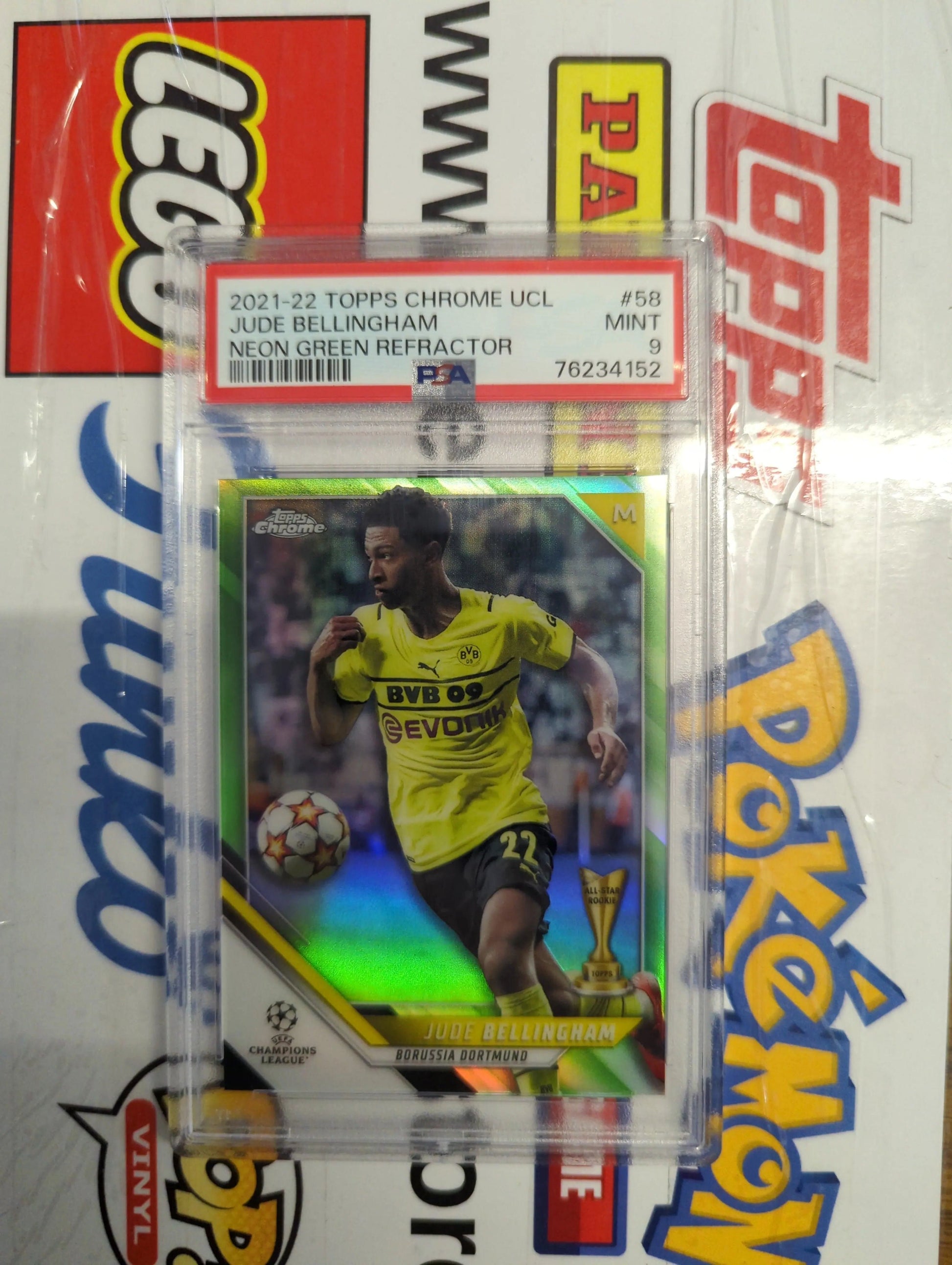 2021-22 Topps Chrome UCL Jude Bellingham NEON GREEN REFRACTOR PSA 9 /99 FRENLY BRICKS - Open 7 Days