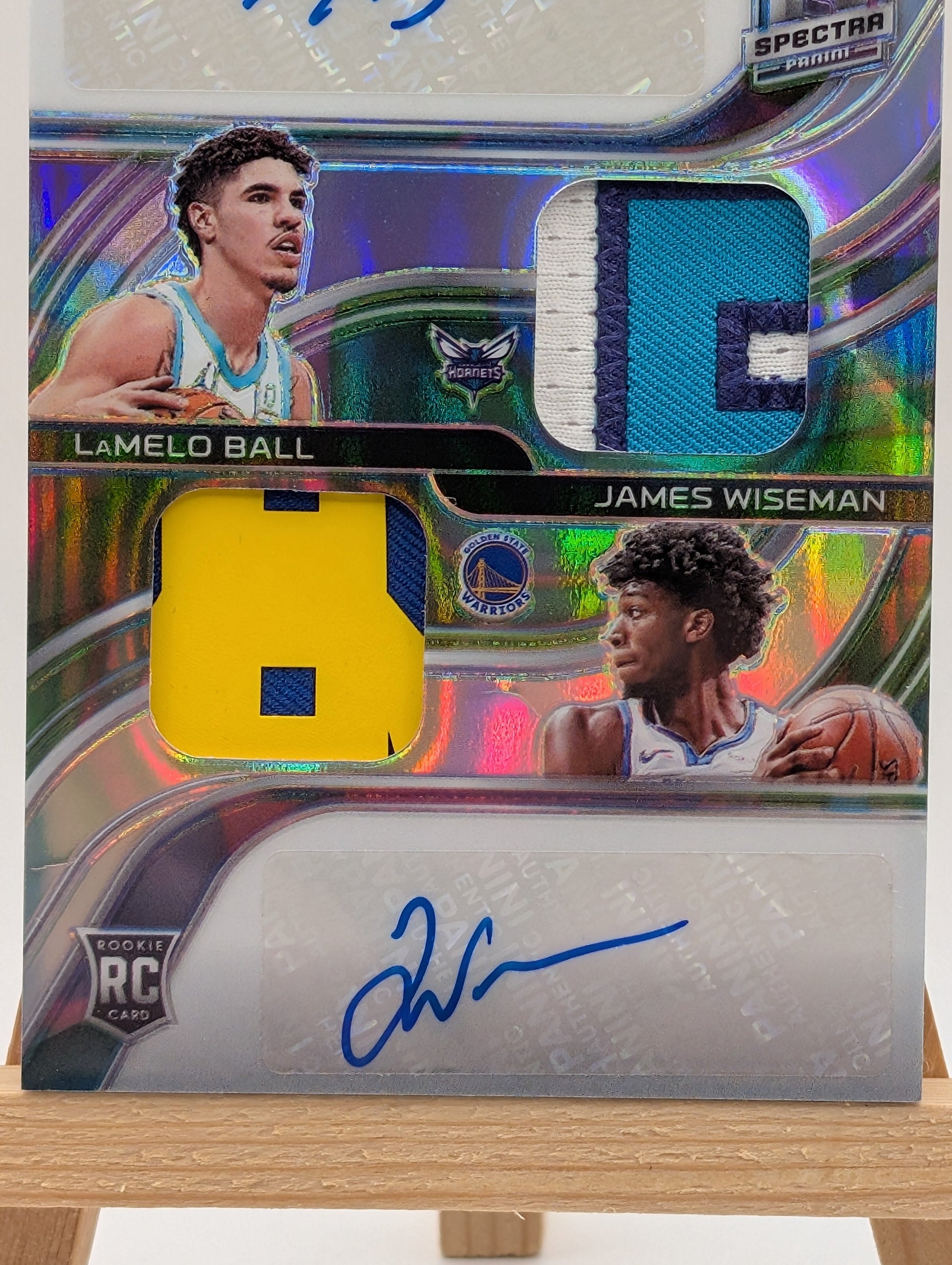 2020-21 Panini Spectra Rookie Dual Patch Auto LaMELO BALL JAMES WISEMAN /5 RC FRENLY BRICKS - Open 7 Days