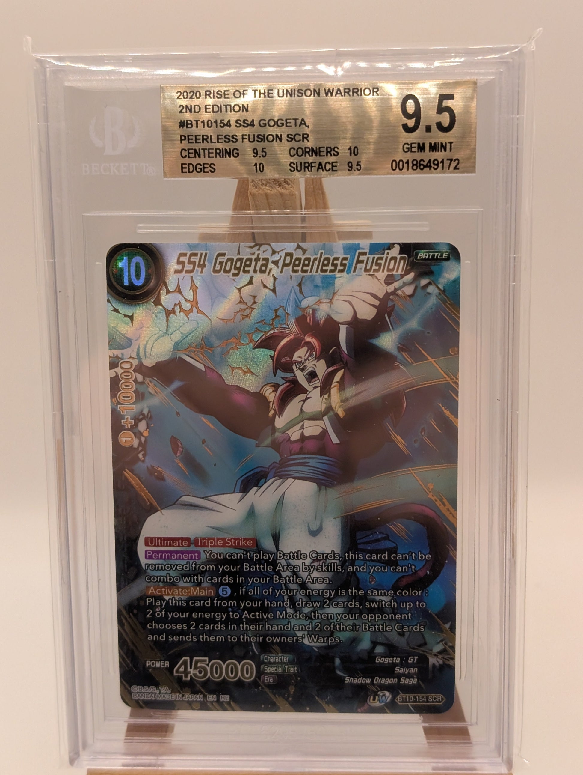 Dragon Ball Super - SS4 Gogeta, Peerless Fusion BT10-154 SCR Card BGS 9.5 FRENLY BRICKS - Open 7 Days