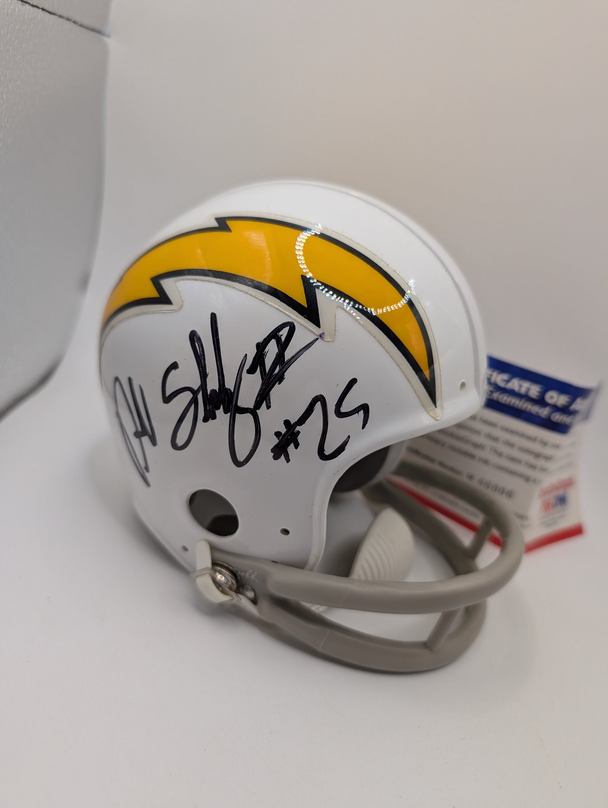 Mini-Helmet: SIGNER DARRELL STUCKEY Rookiegraph Auto Chargers NFL Multi Auto FRENLY BRICKS - Open 7 Days