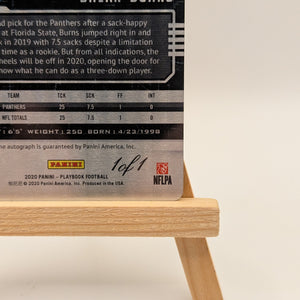2020 Football Panini Playbook Brian Burns 1/1 Panthers #80 One of One Auto FRENLY BRICKS - Open 7 Days