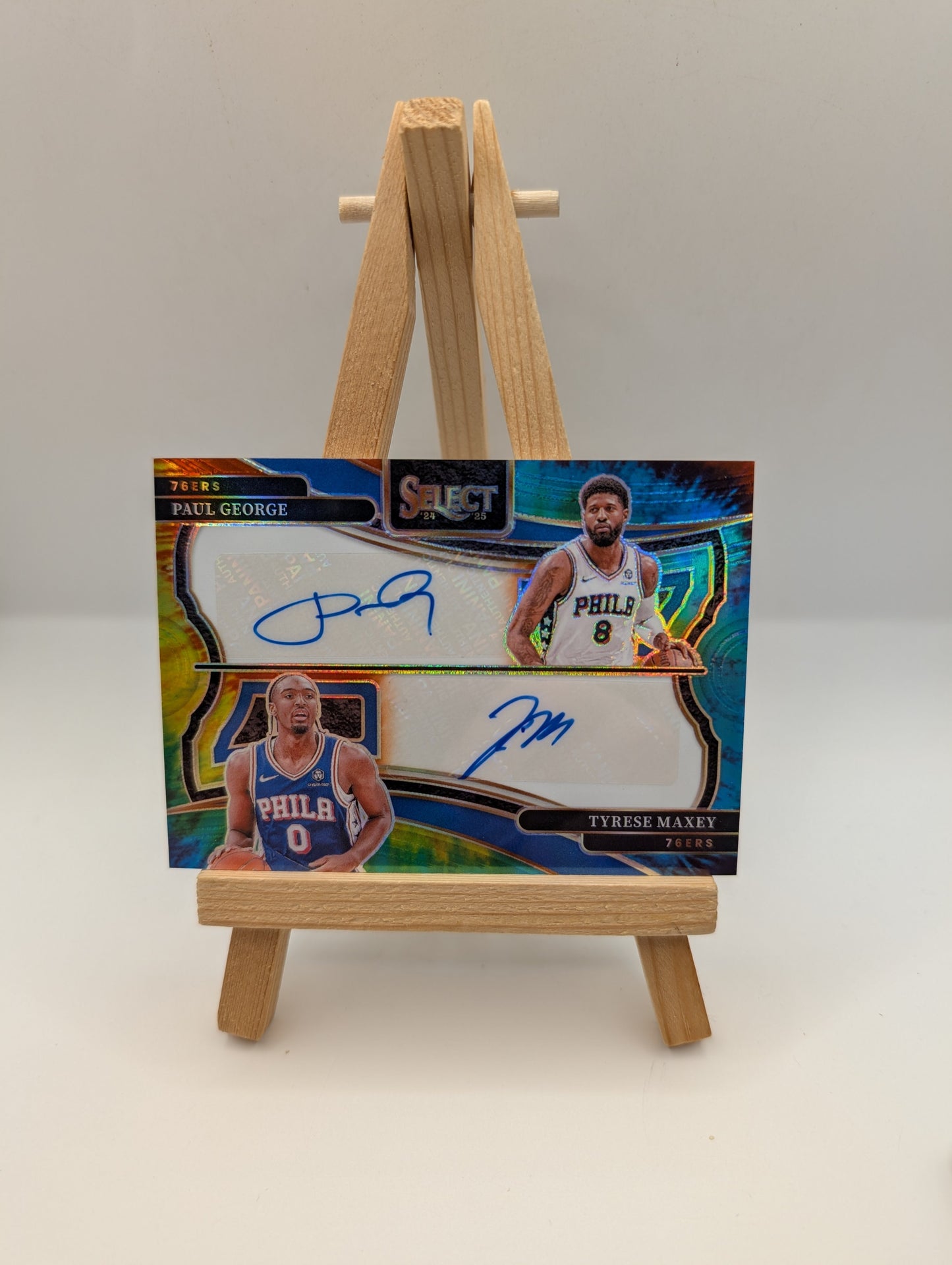 2024-25 Mosaic Select - Paul George, Tyrese Maxey Tie Dye Dual Autographs /25 FRENLY BRICKS - Open 7 Days