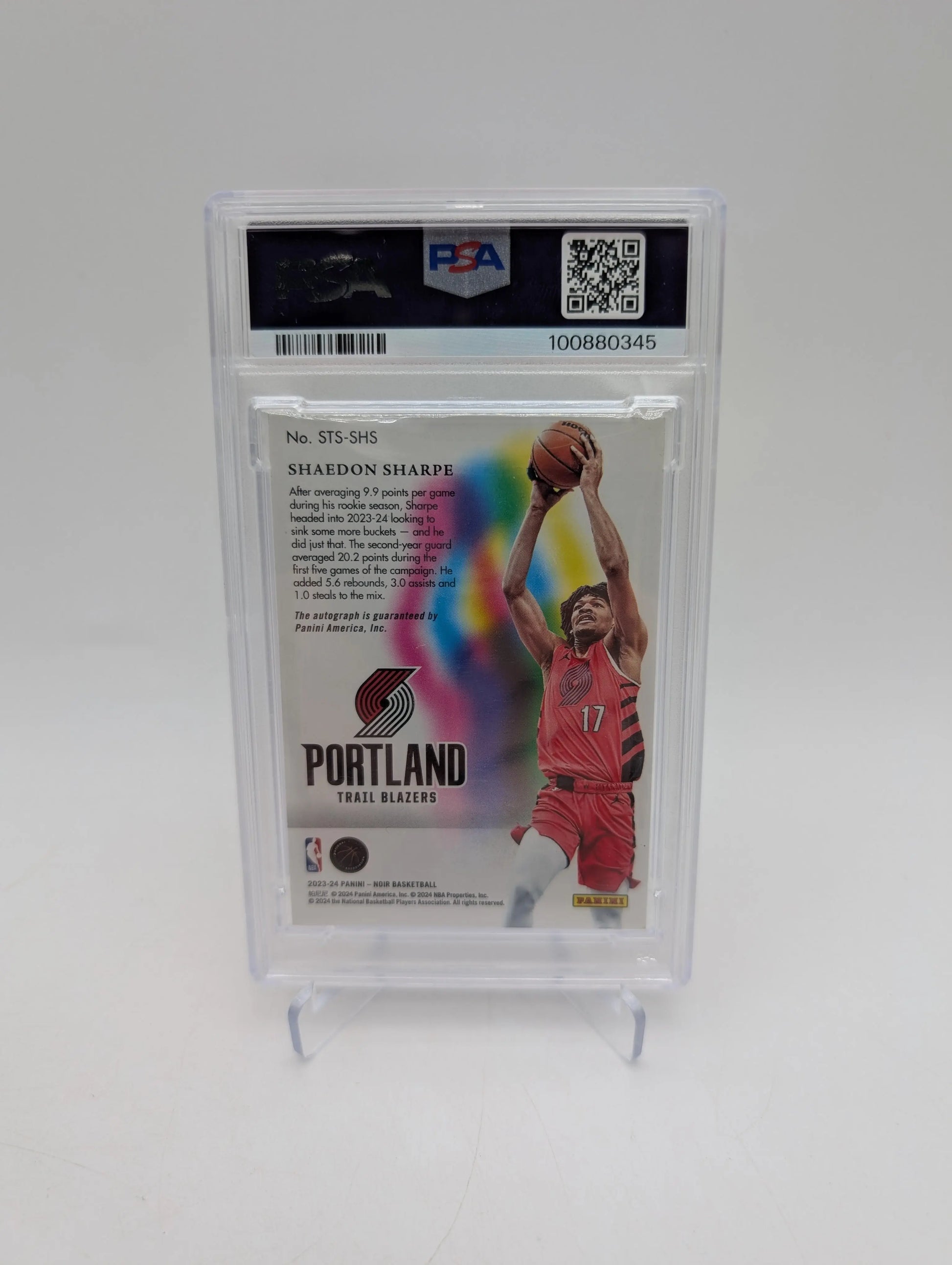 2023-24 Panini Noir Shaedon Sharpe Shadow Signature Auto /49 PSA 8 Auto 9 FRENLY BRICKS - Open 7 Days