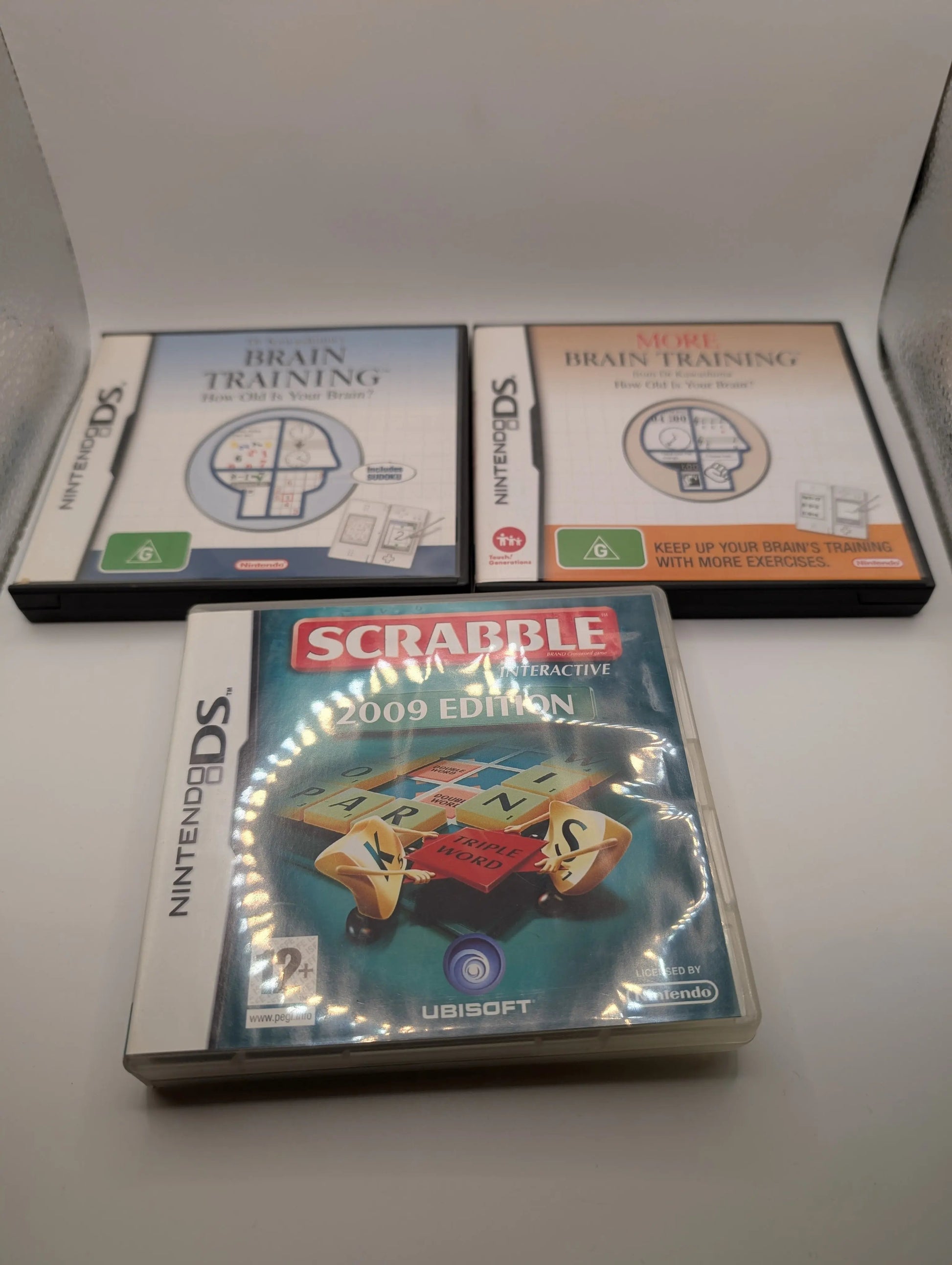 NINTENDO DS Brain Training Game Lot x 3 Games - Includes Manuals, Tested, Pal Scrabble FRENLY BRICKS - Open 7 Days