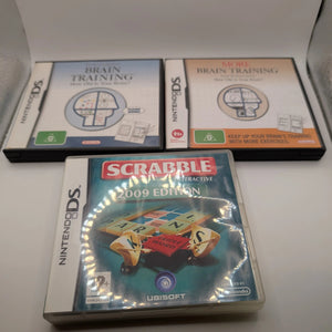 NINTENDO DS Brain Training Game Lot x 3 Games - Includes Manuals, Tested, Pal Scrabble FRENLY BRICKS - Open 7 Days