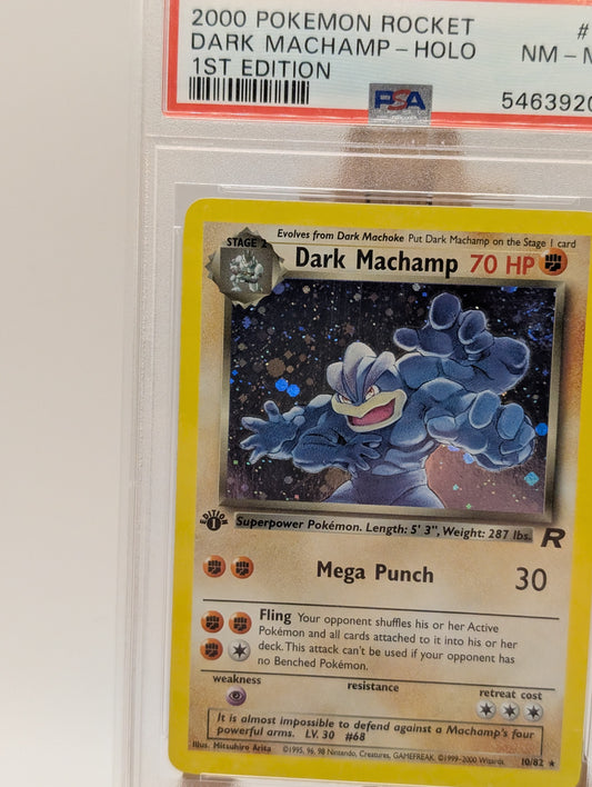 2000 POKEMON TEAM ROCKET Card DARK MACHAMP -HOLO 10/82  1ST EDITION  PSA 8