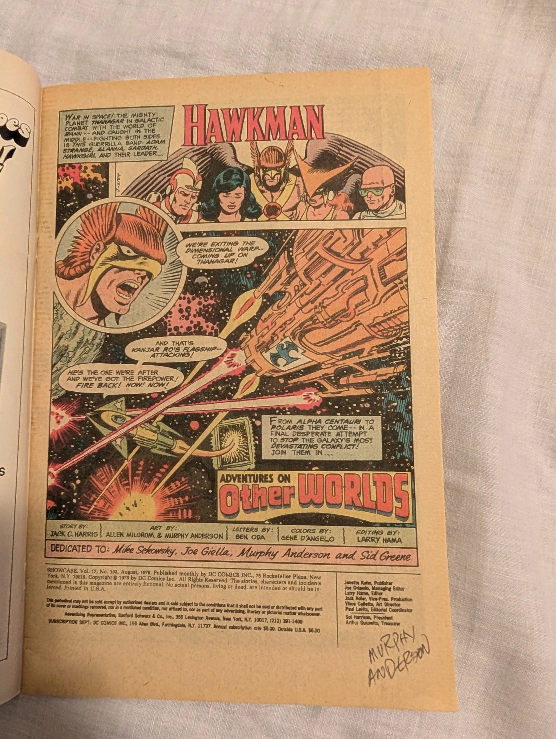 Showcase #103 DC Comics 1978 signed first page Murphy Anderson FRENLY BRICKS - Open 7 Days