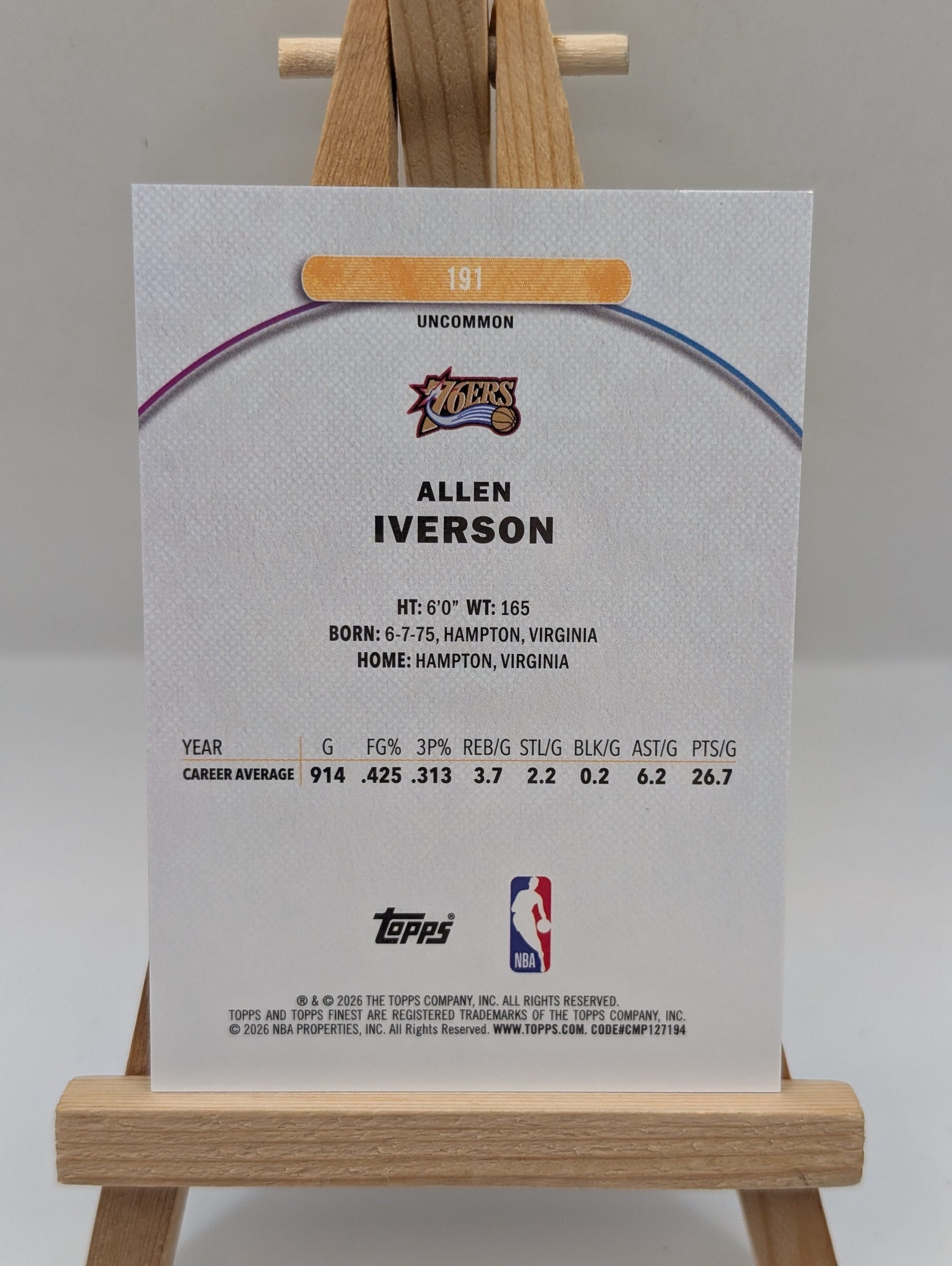 2025-26 Topps Finest Allen Iverson #191 Uncommon Gold Refractor /25 FRENLY BRICKS - Open 7 Days image 8
