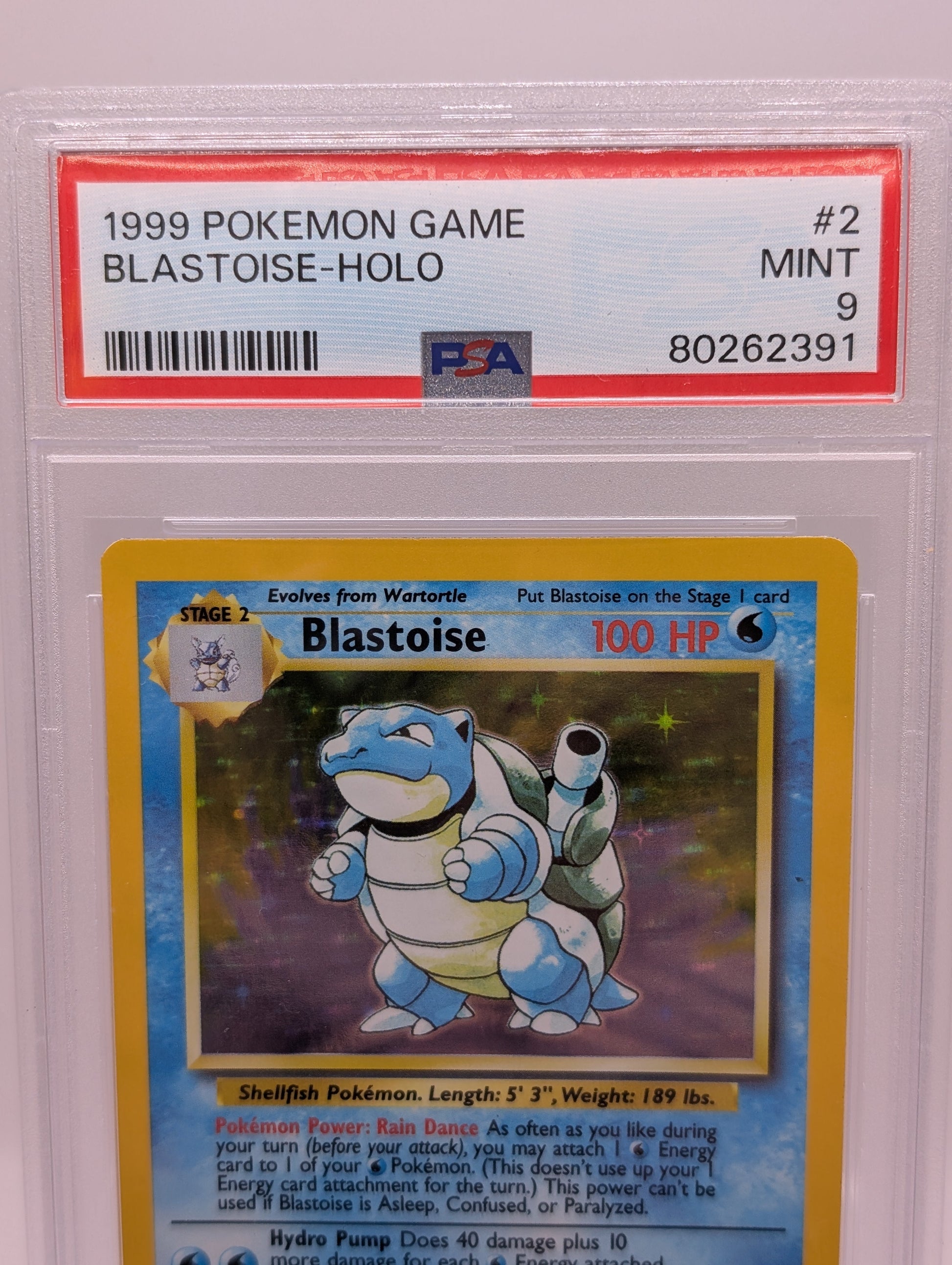 Blastoise Base Set Pokemon 1999 Unlimited Holo 2/102 PSA 9 FRENLY BRICKS - Open 7 Days