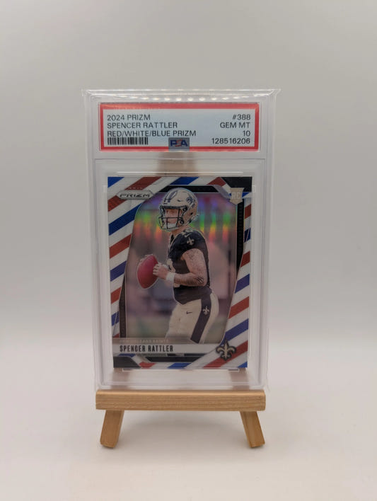 2024 PANINI PRIZM RED/WHITE/BLUE PRIZM #388 SPENCER RATTLER ROOKIE RC PSA 10 FRENLY BRICKS - Open 7 Days