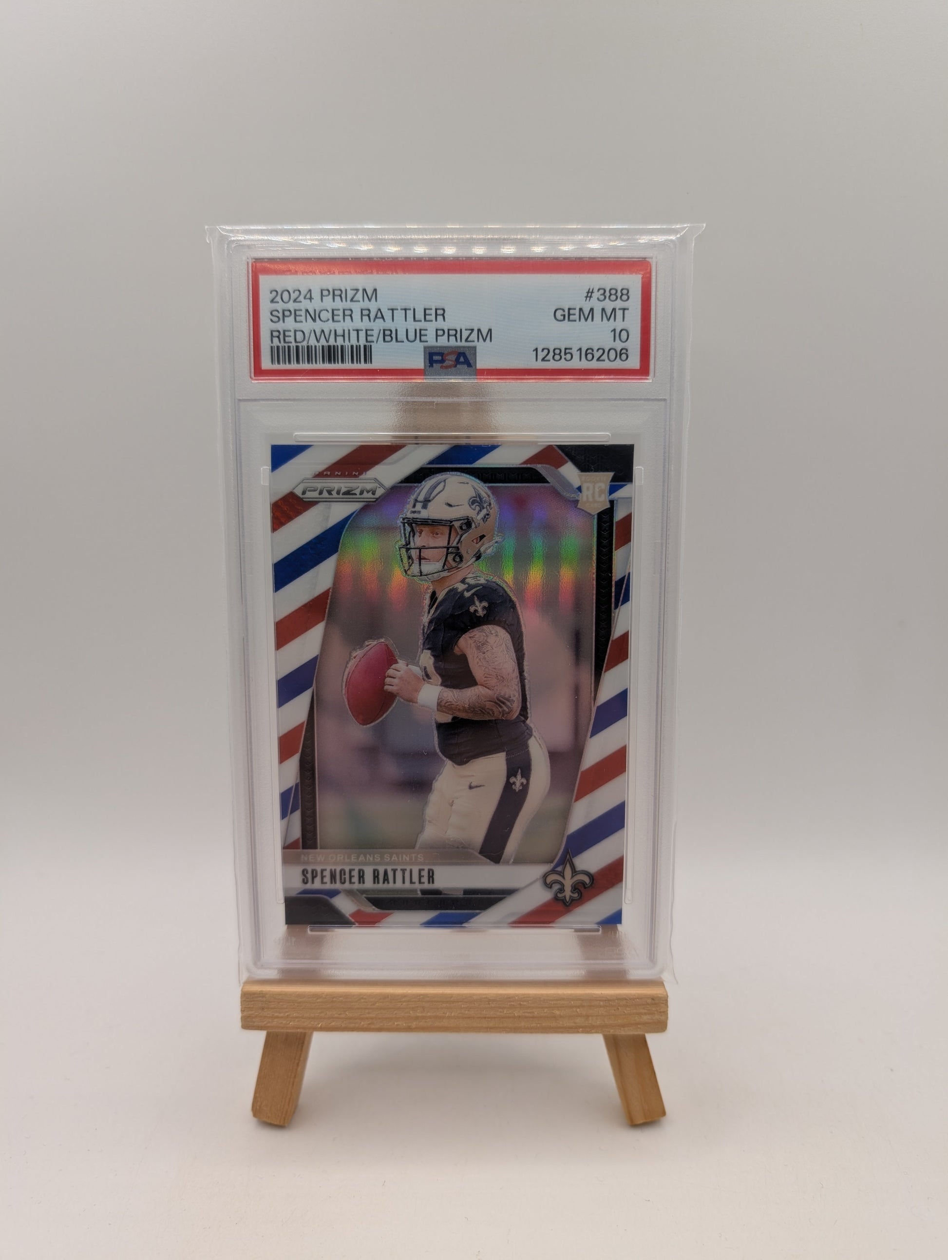 2024 PANINI PRIZM RED/WHITE/BLUE PRIZM #388 SPENCER RATTLER ROOKIE RC PSA 10 FRENLY BRICKS - Open 7 Days