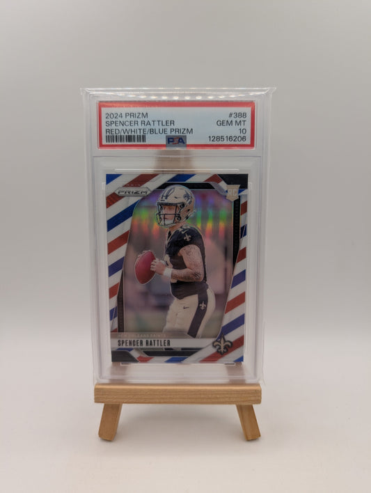 2024 PANINI PRIZM RED/WHITE/BLUE PRIZM #388 SPENCER RATTLER ROOKIE RC PSA 10 FRENLY BRICKS - Open 7 Days