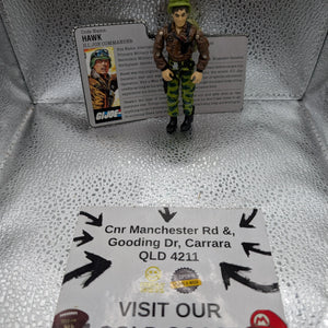 1986 G.I. Joe General Hawk with card FRENLY BRICKS - Open 7 Days