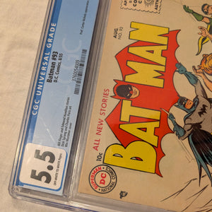Batman #93 CGC 5.5 DC Detective Comics 1955 Win Mortimer Prof Carter Nichols App FRENLY BRICKS - Open 7 Days