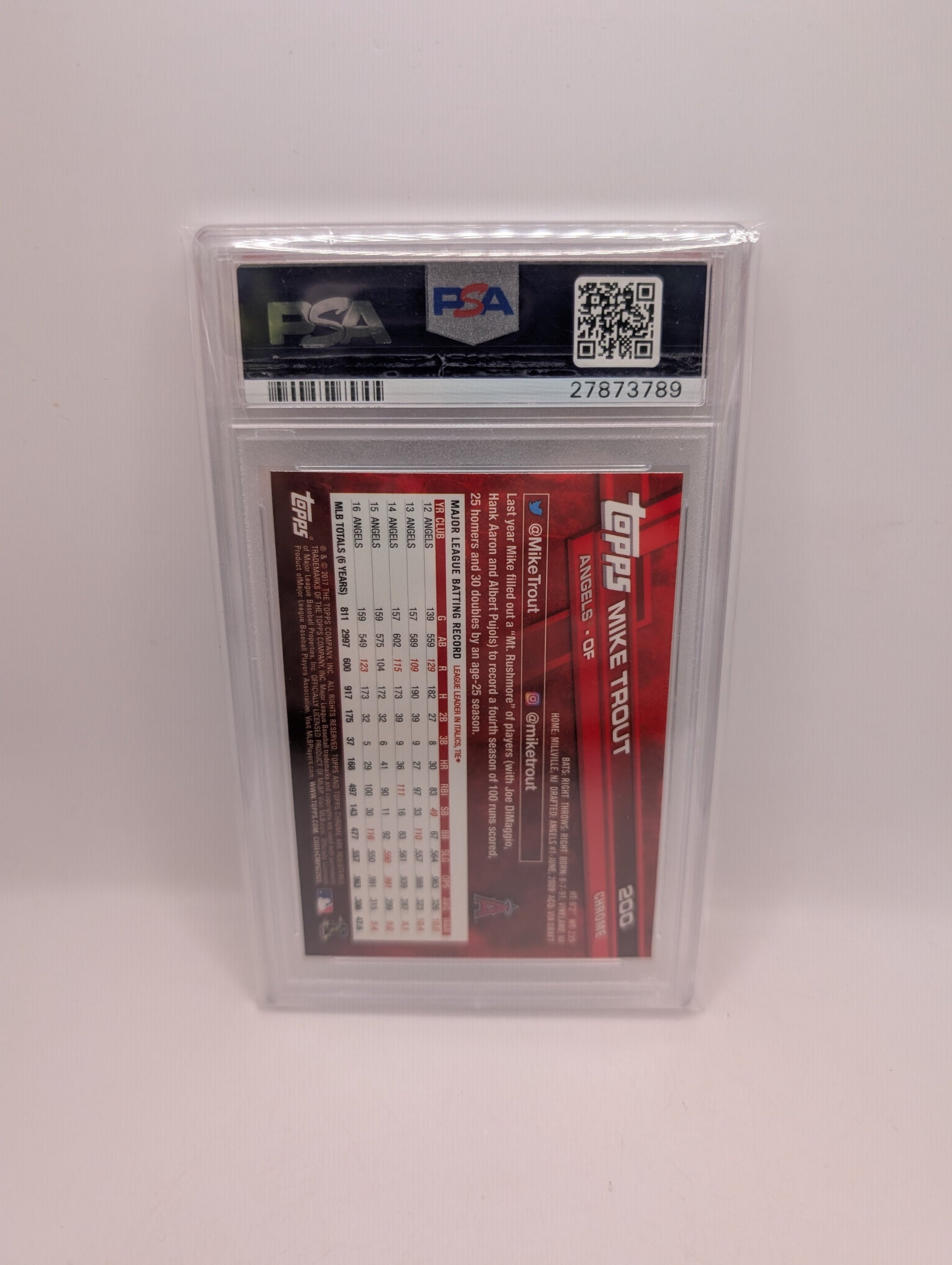 2017 TOPPS CHROME BASEBALL CARD #200 MIKE TROUT PSA 10 WHITE JERSEY LA ANGELS FRENLY BRICKS - Open 7 Days