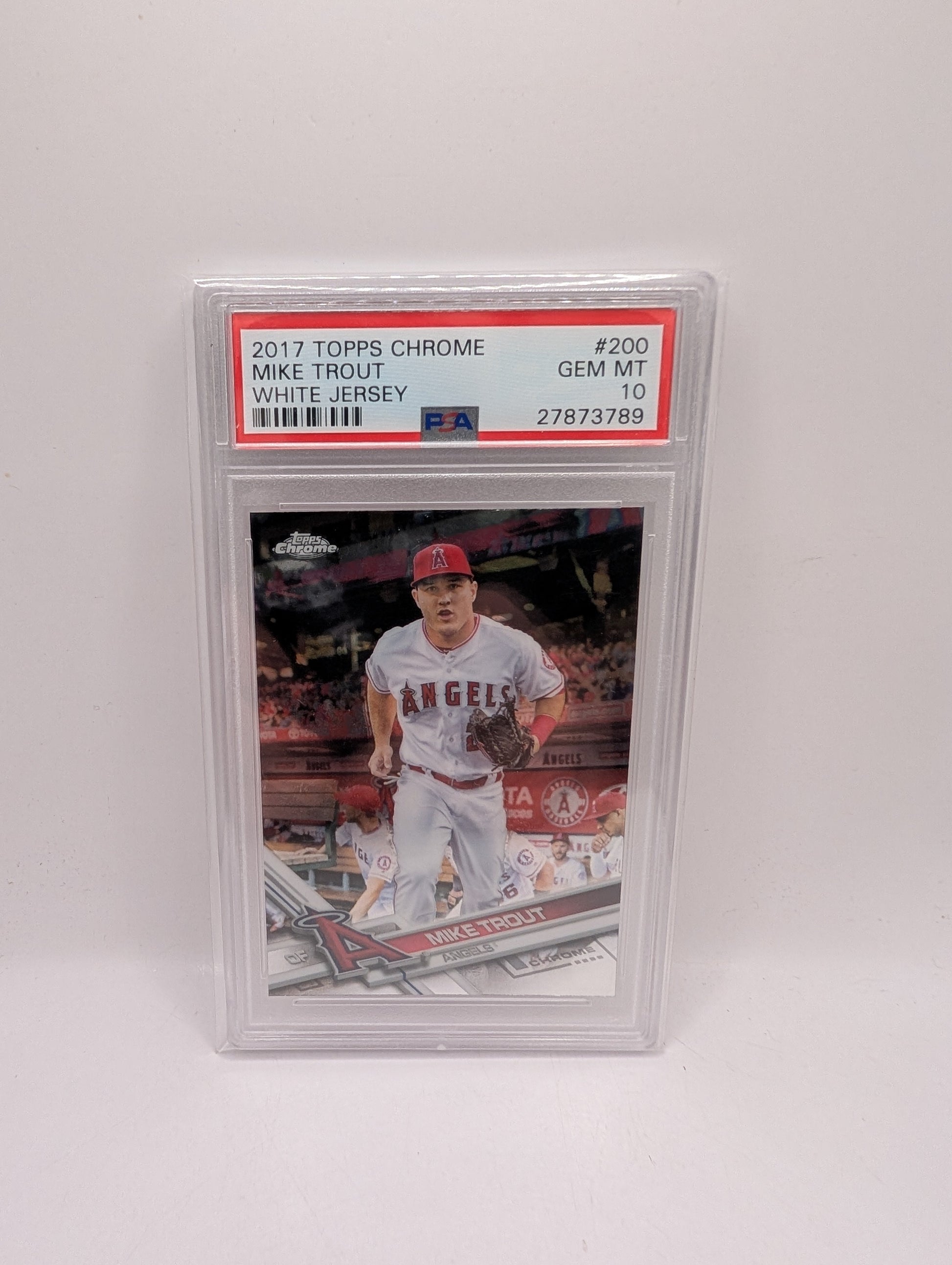 2017 TOPPS CHROME BASEBALL CARD #200 MIKE TROUT PSA 10 WHITE JERSEY LA ANGELS FRENLY BRICKS - Open 7 Days